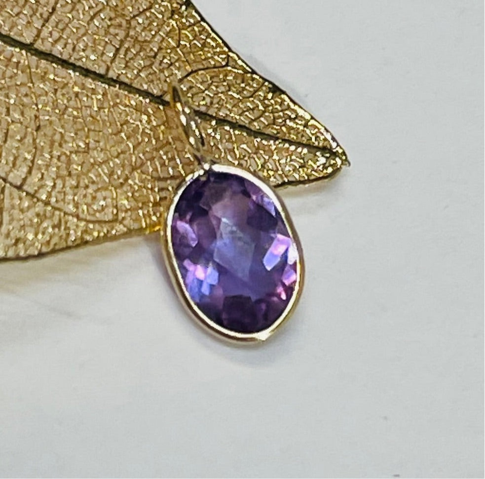 1CT Amethyst Faceted Oval 14K Yellow Gold Pendant Charm 14x6mm