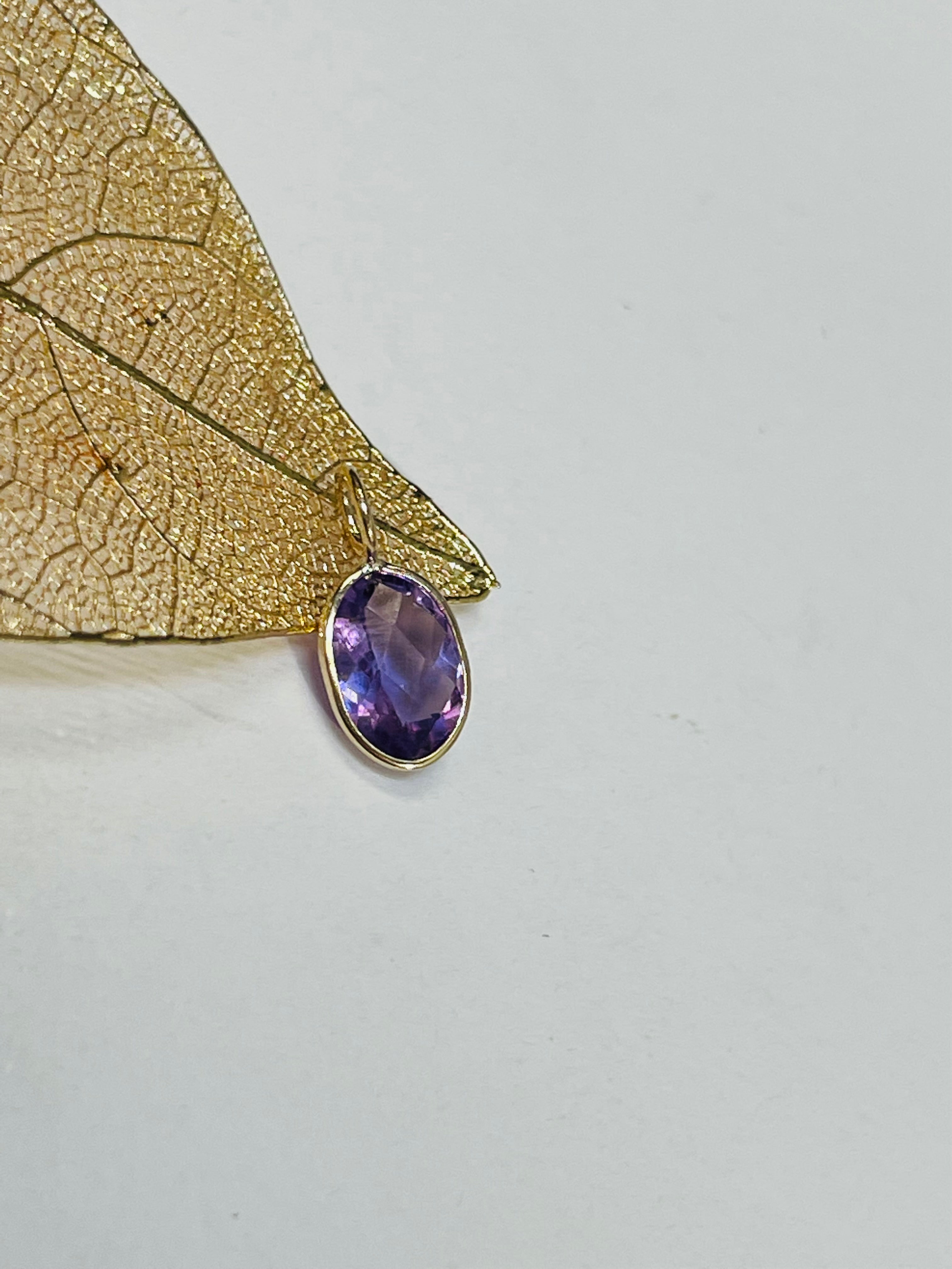 1CT Amethyst Faceted Oval 14K Yellow Gold Pendant Charm 14x6mm