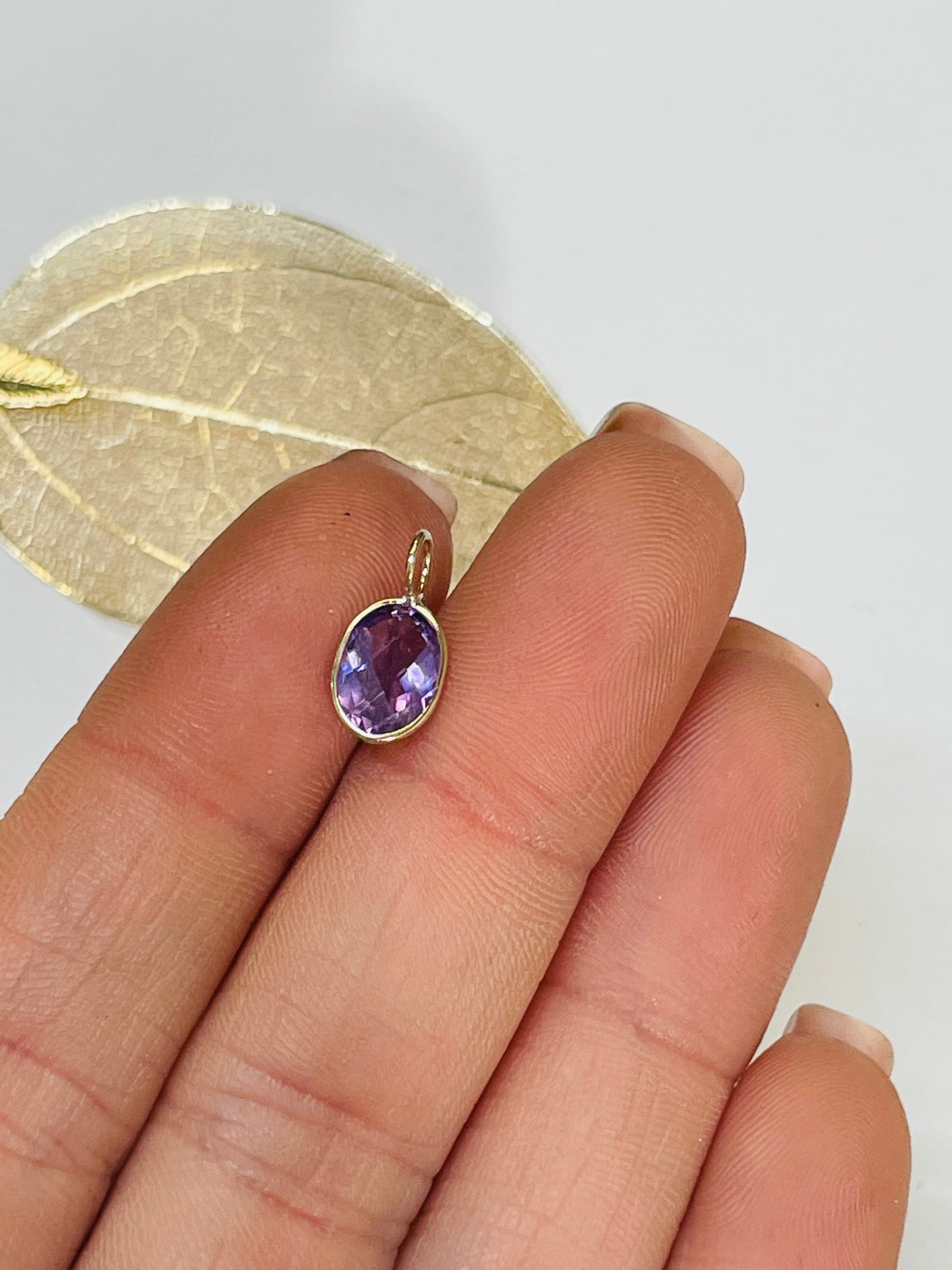 1CT Amethyst Faceted Oval 14K Yellow Gold Pendant Charm 14x6mm