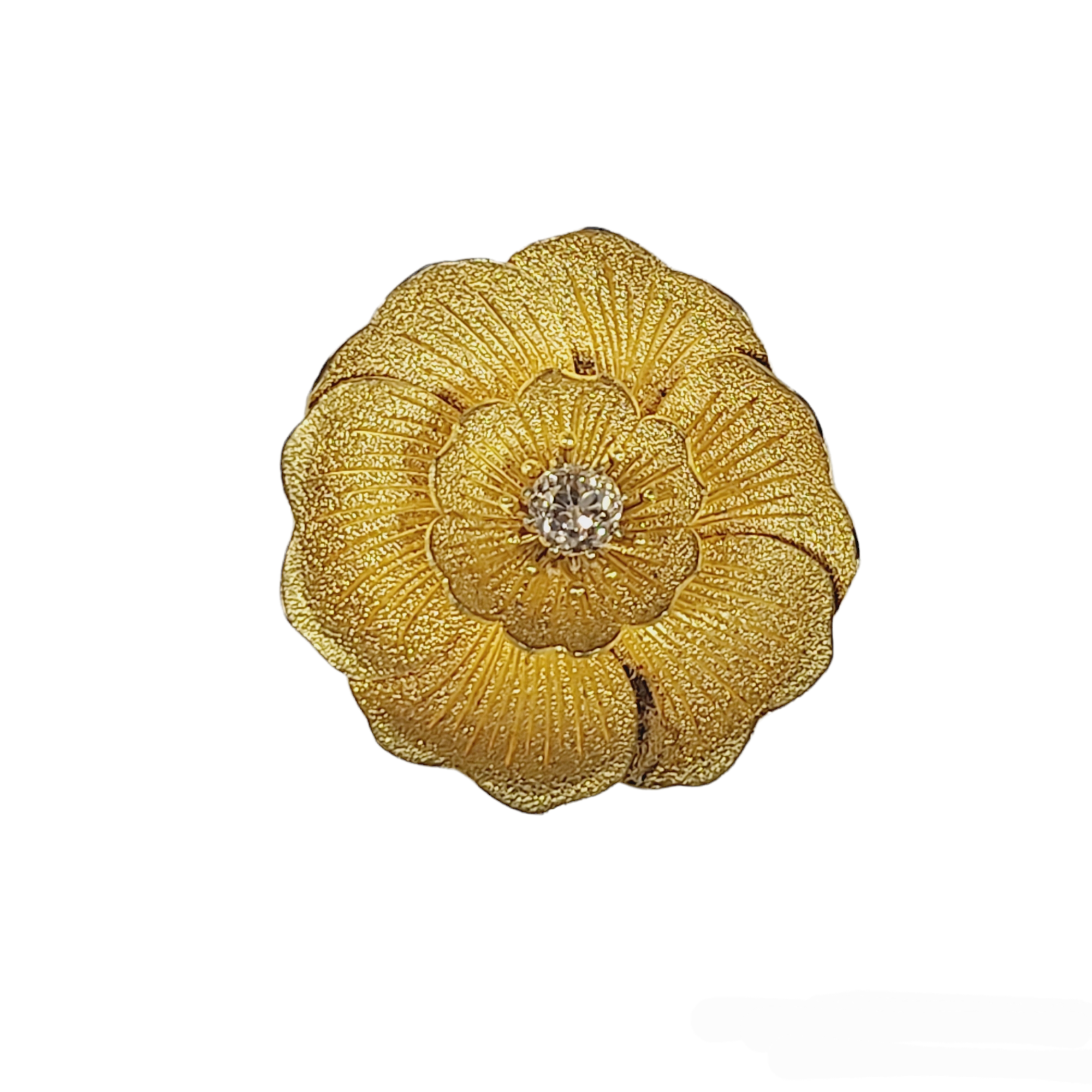 .48CT Old Mine Cut Diamond in an Articulated Gold Flower Pendant