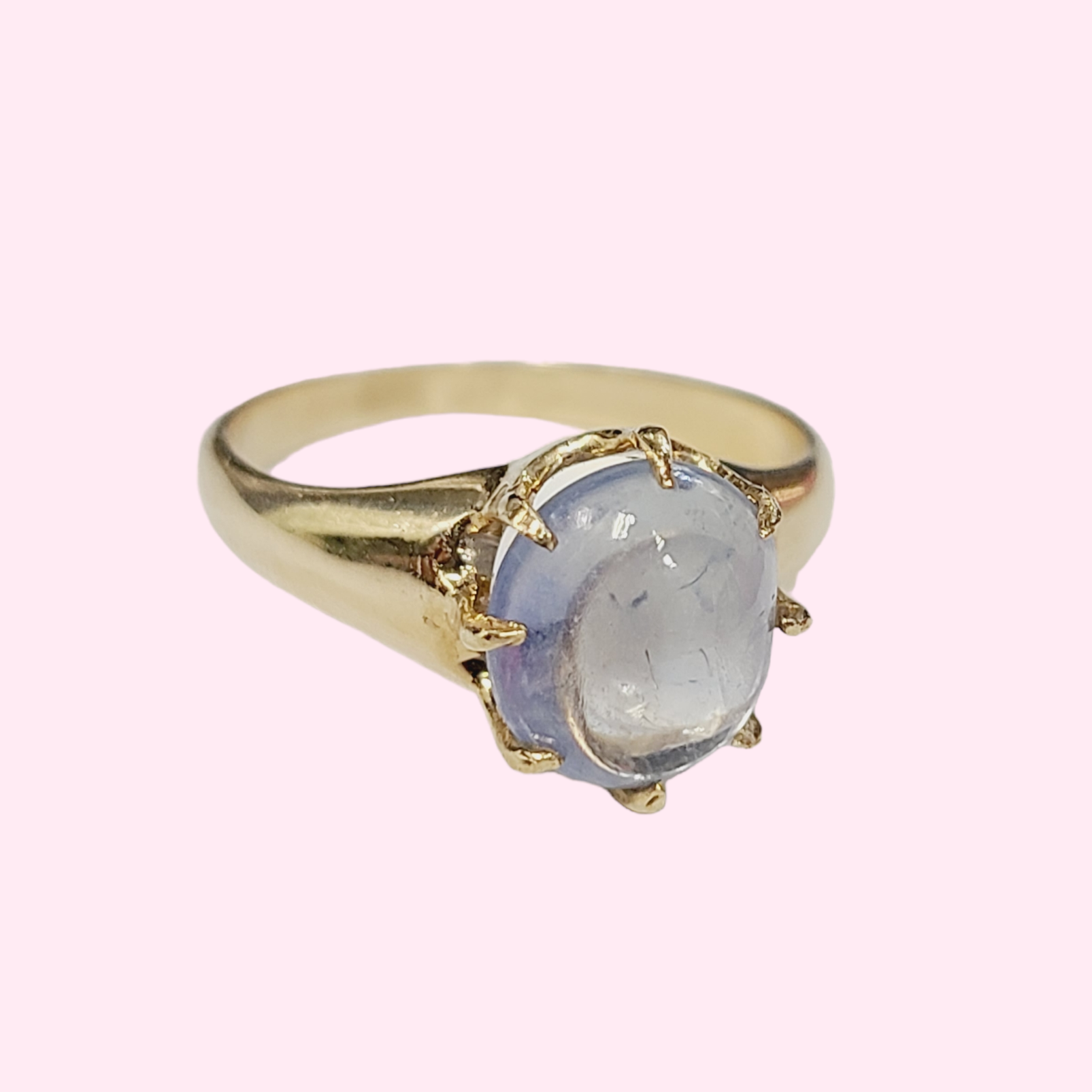 Natural Cabochon Sapphire Antique 14K Yellow Gold Ring Band Size 5.5