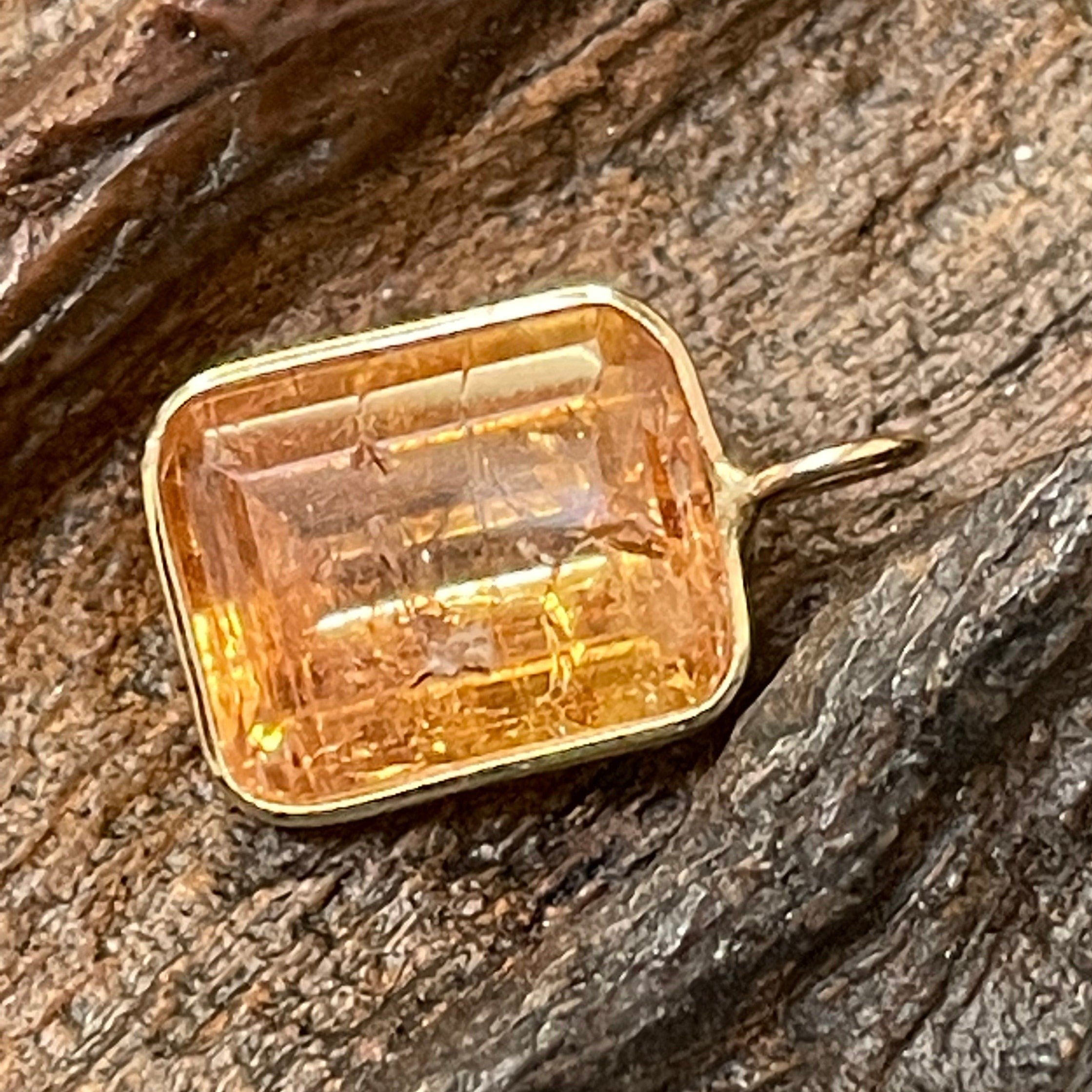 Solid 14K Yellow Gold Imperial Topaz  Pendant Charm Handmade 16mm x 10mm