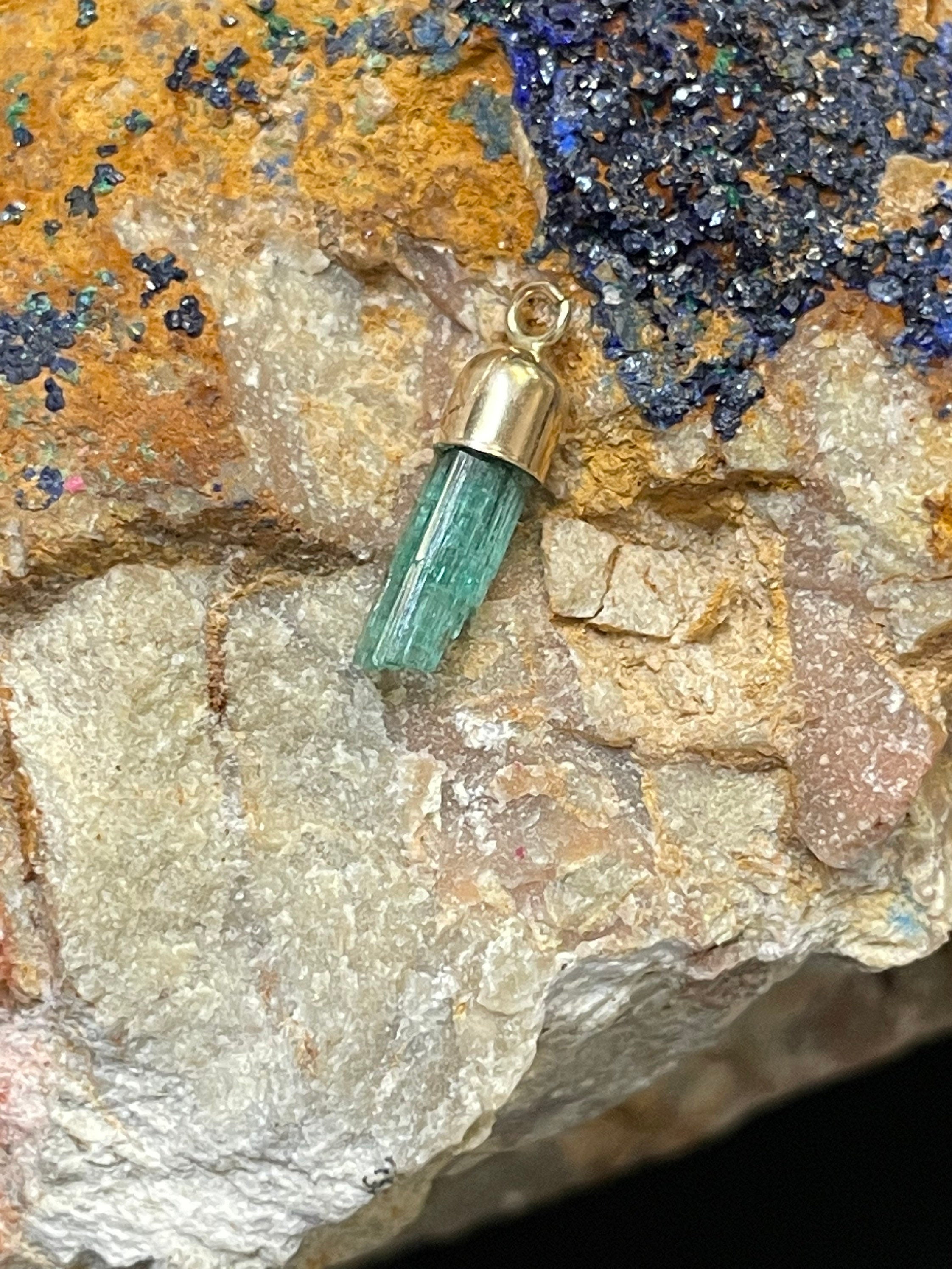 14K Yellow Gold Rough Emerald Pendant .75”