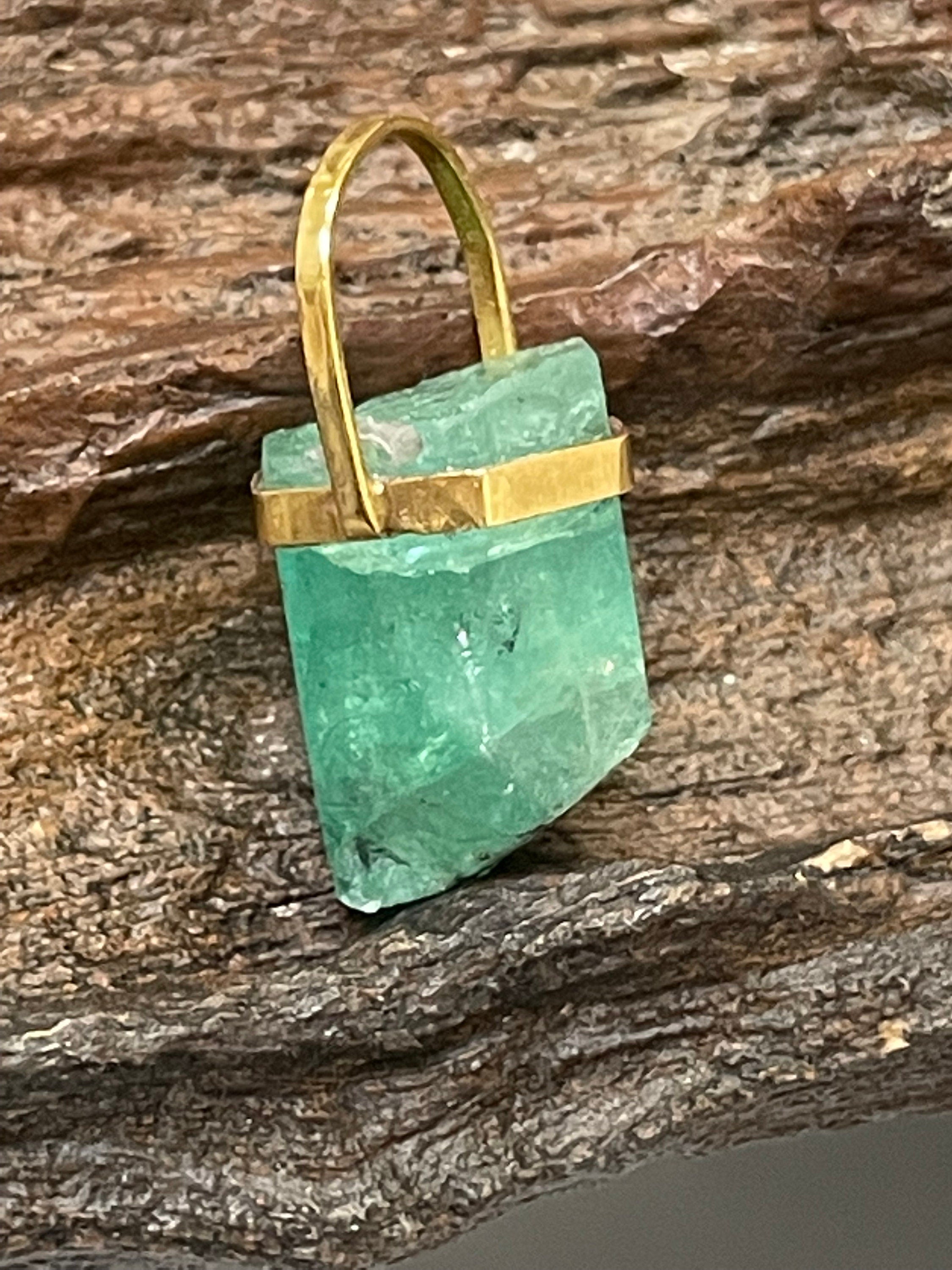14K Yellow Gold Rough Emerald Pendant 1 x .50"