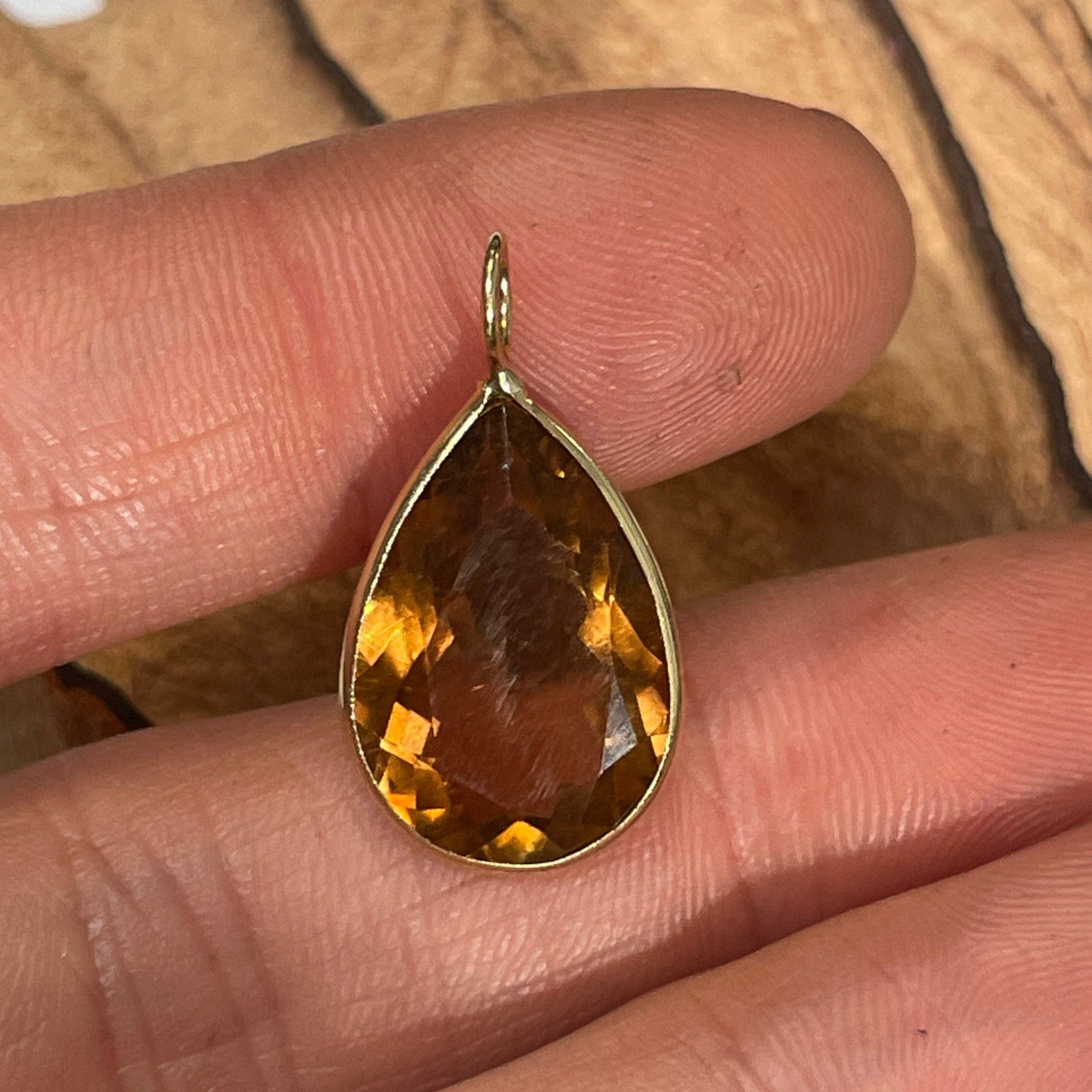 6CT Natural Orange Tourmaline Pear Shape in Solid 14K Yellow Gold Pendant Charm