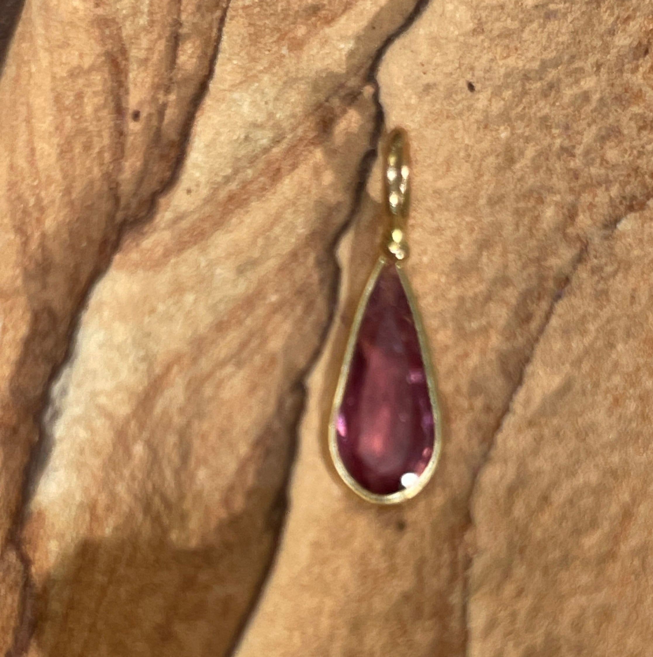 1CT Natural Fuscia Pink Tourmaline Pear Shape in Solid 14K Yellow Gold Pendant Charm 15x6mm