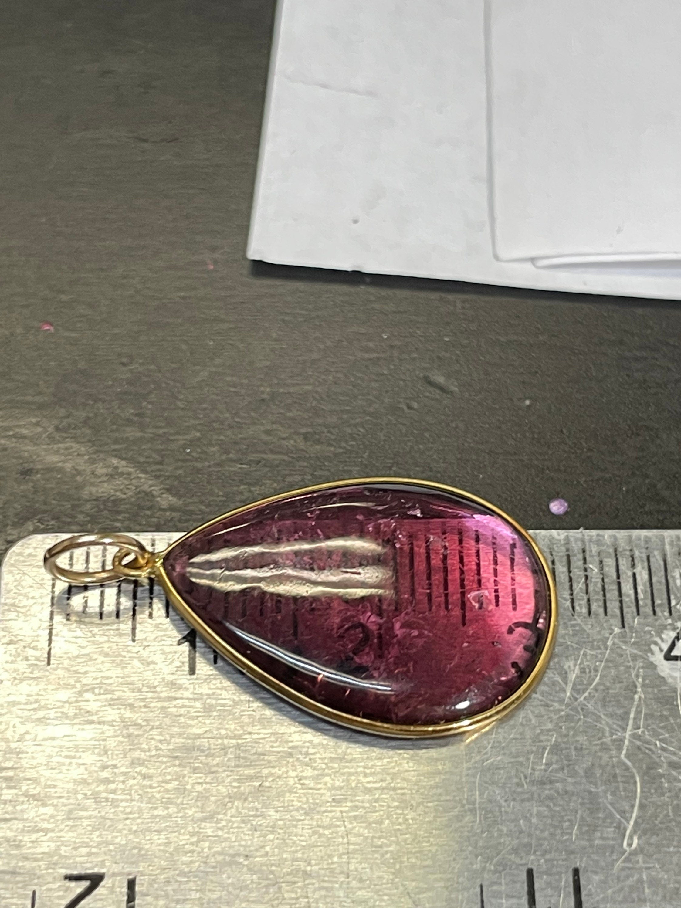 6CT Natural Purplish Fuccia Tourmaline Pear Shape in Solid 14K Yellow Gold Pendant Charm 25mm
