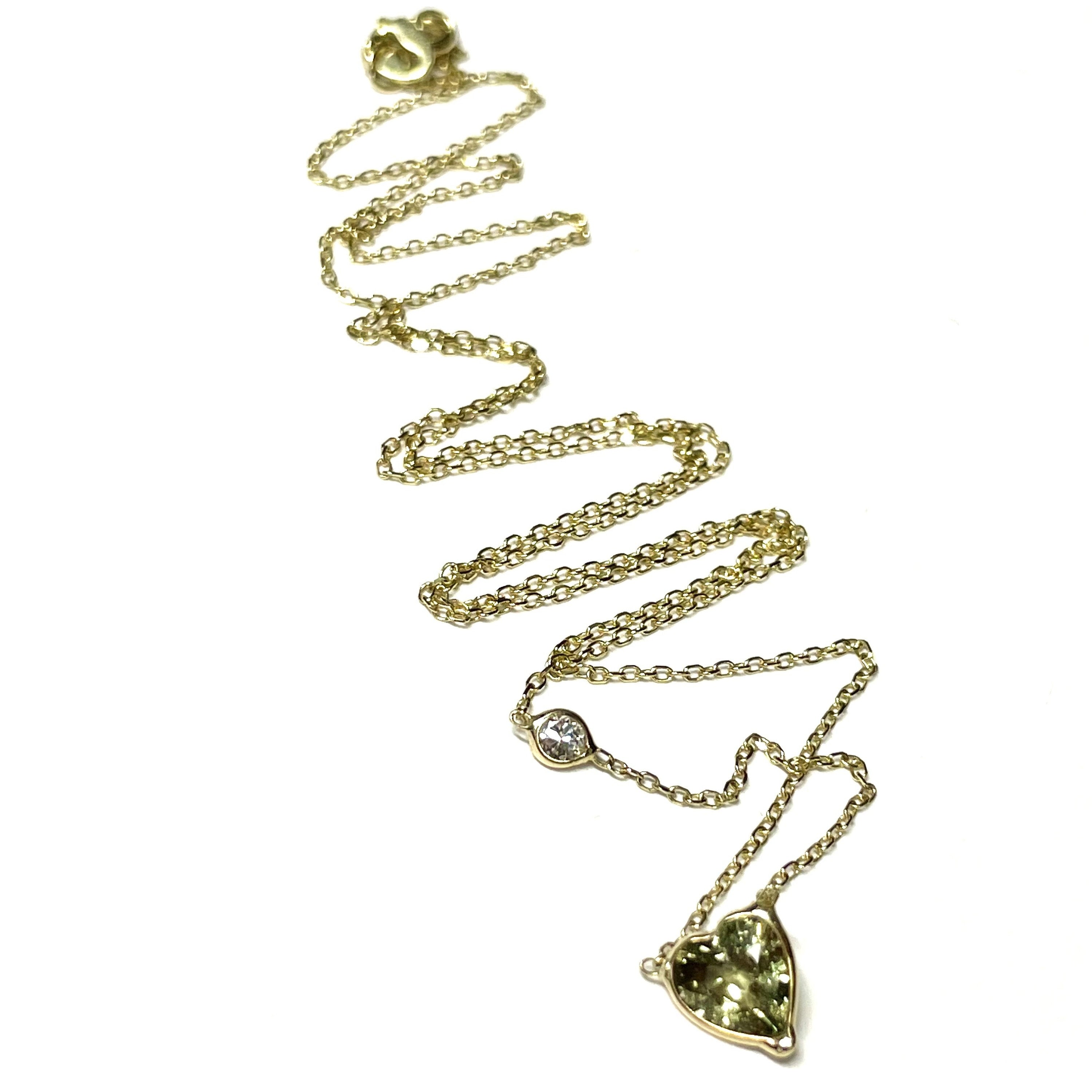 Solid 14k .80 cts Heart Sapphire Diamond Necklace