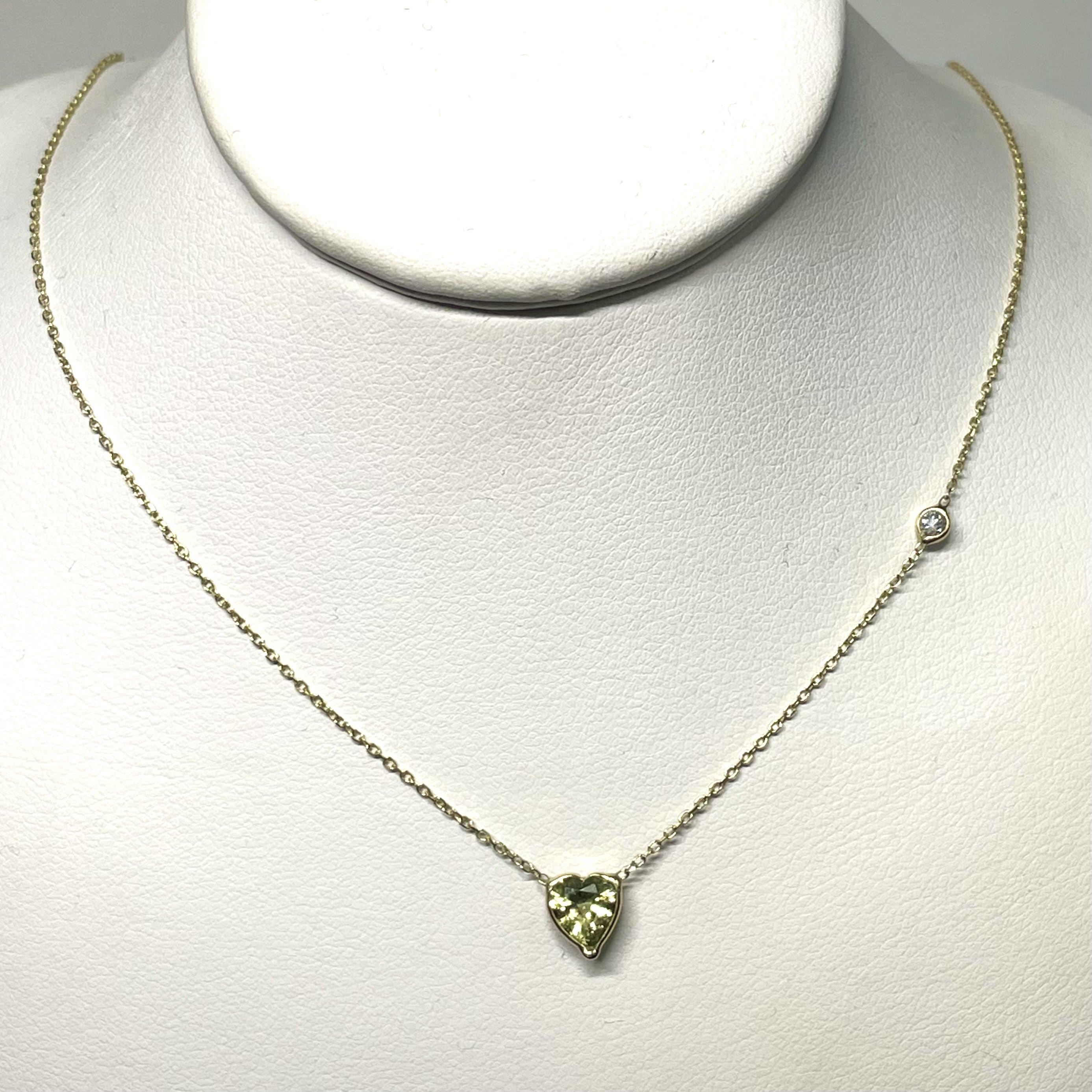 Solid 14k .80 cts Heart Sapphire Diamond Necklace