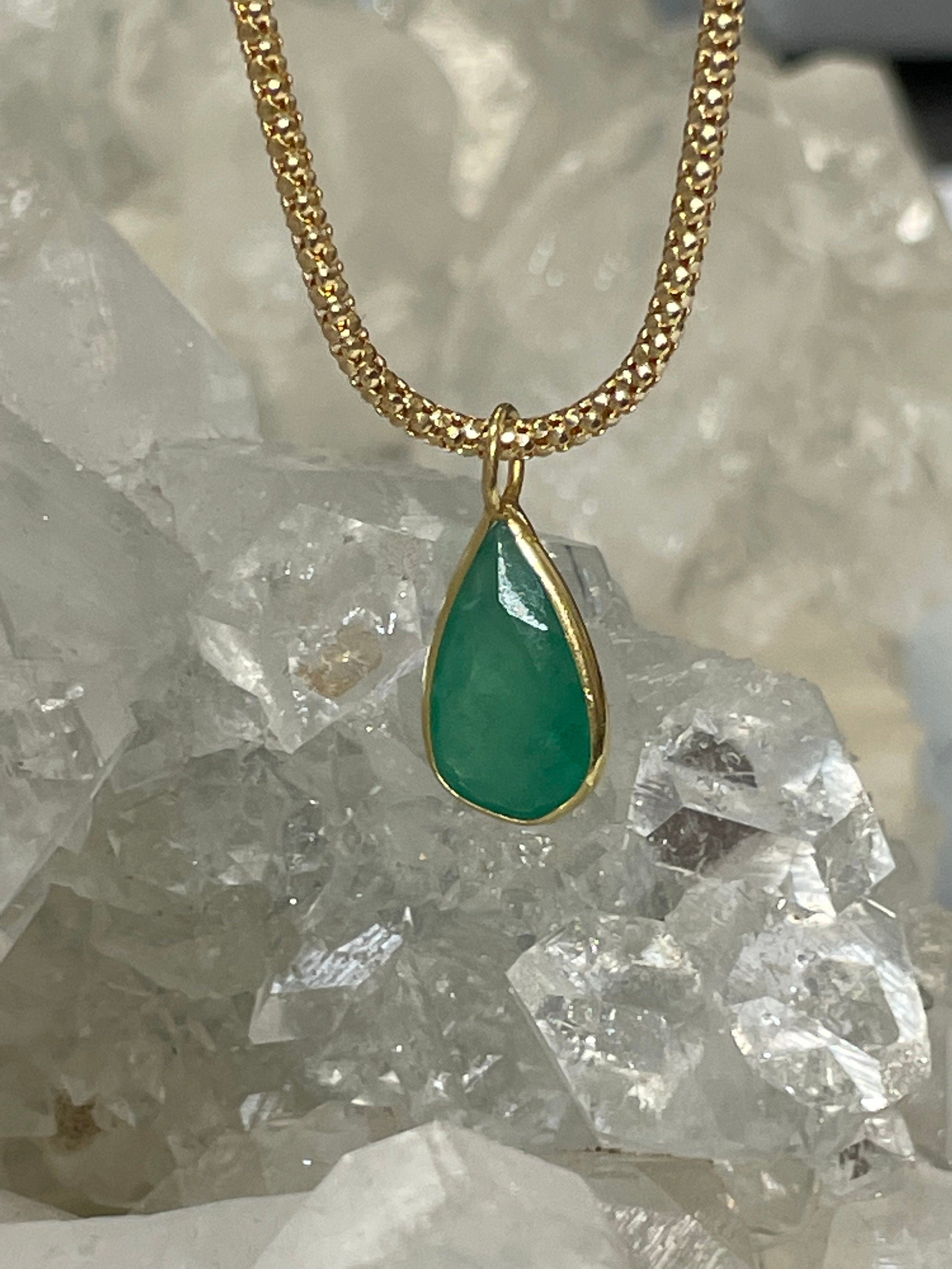 Shimmering! 2.6CT Natural Colombian Emerald 14K Yellow Gold Bezeled Charm Pendant OOAK 17x7mm