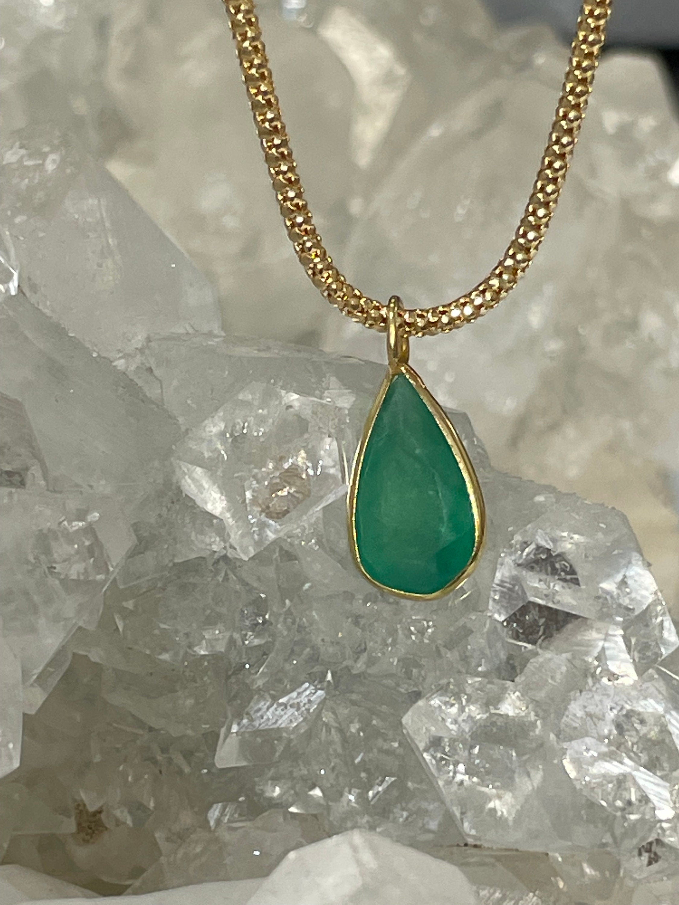 Shimmering! 2.6CT Natural Colombian Emerald 14K Yellow Gold Bezeled Charm Pendant OOAK 17x7mm