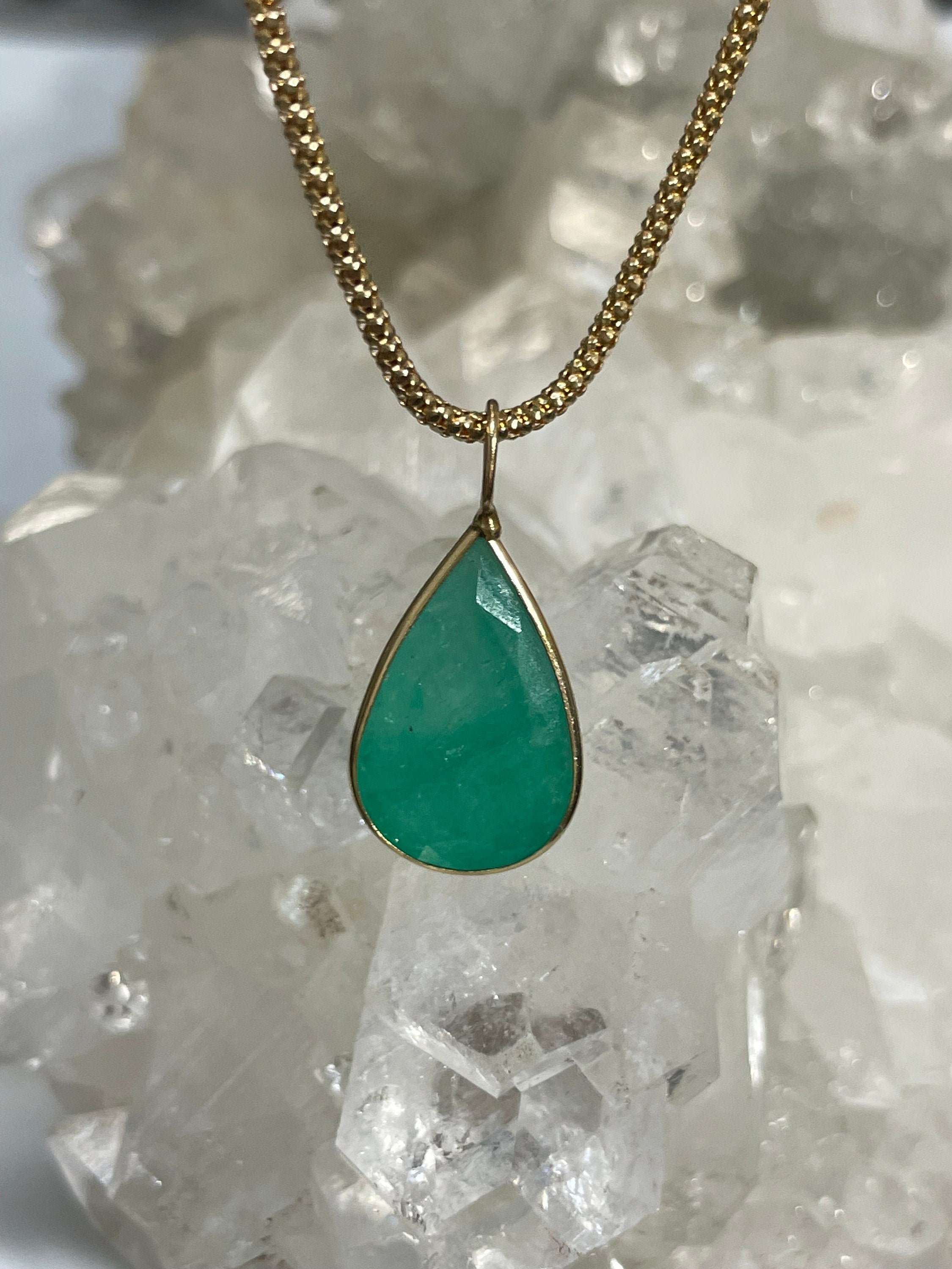 9.3CT Natural Colombian Emerald 14K Yellow Gold Bezeled Charm Pendant 27x13mm