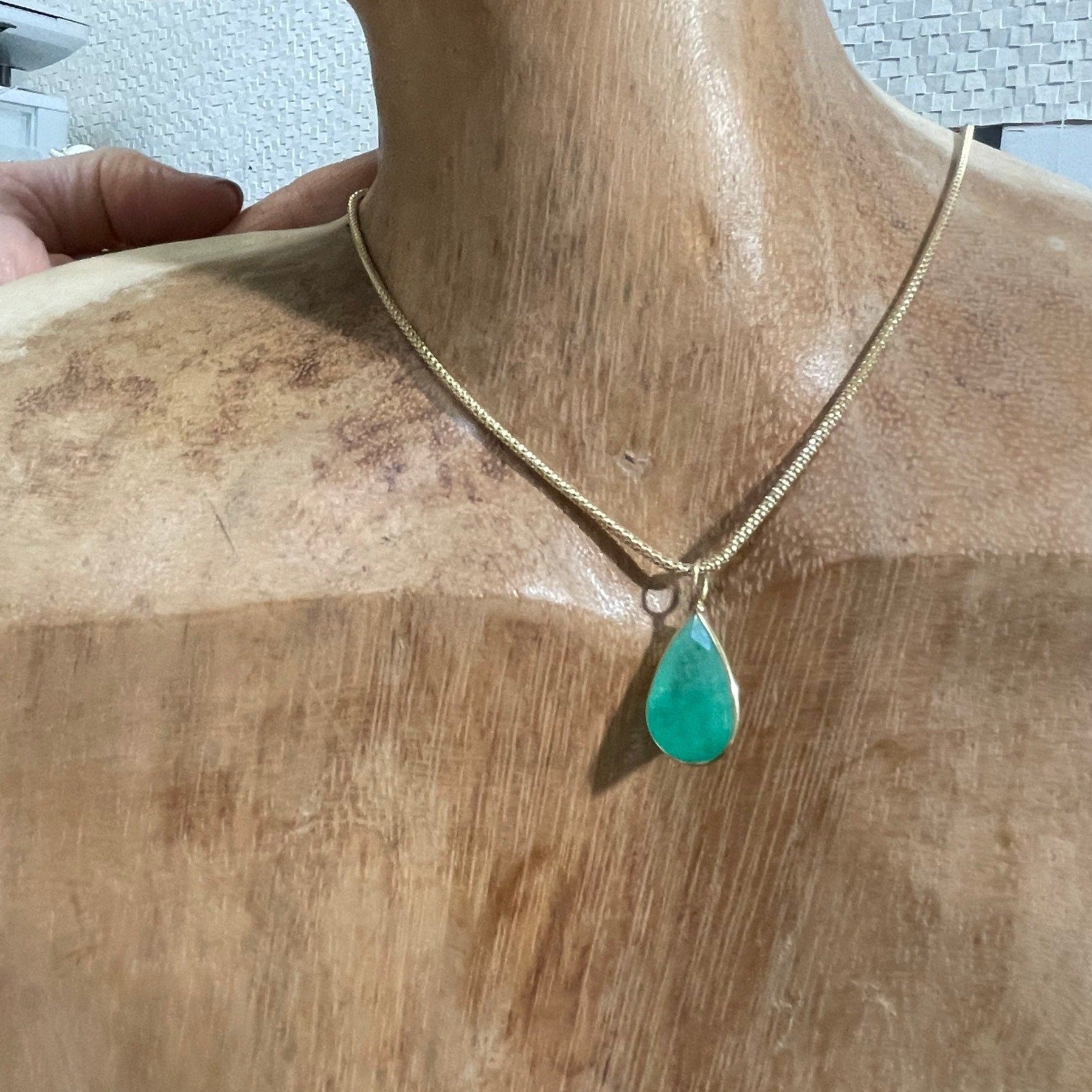 9.3CT Natural Colombian Emerald 14K Yellow Gold Bezeled Charm Pendant 27x13mm