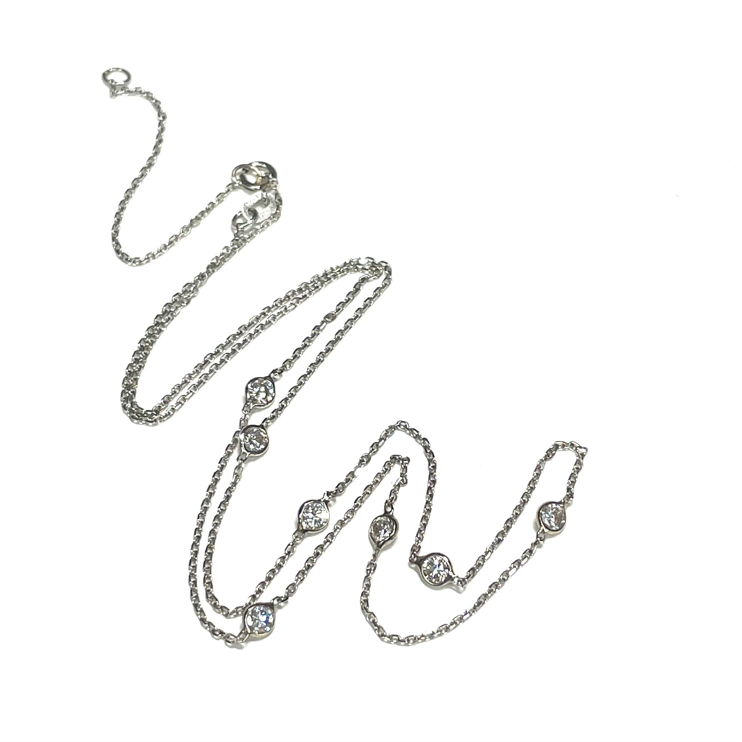 Solid 14k Seven Round Diamonds Necklace