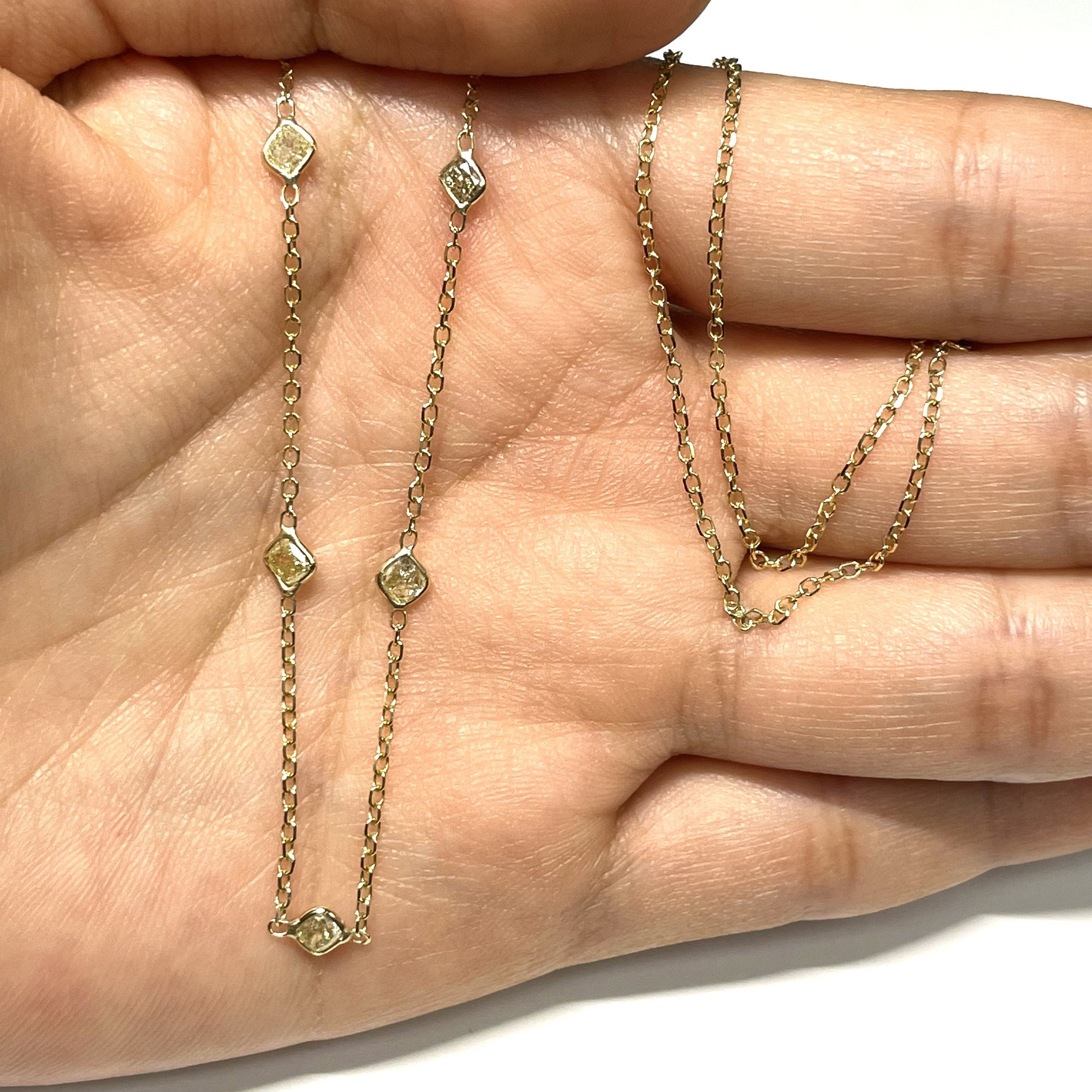 Solid 14k Five Yellow Diamond Necklace