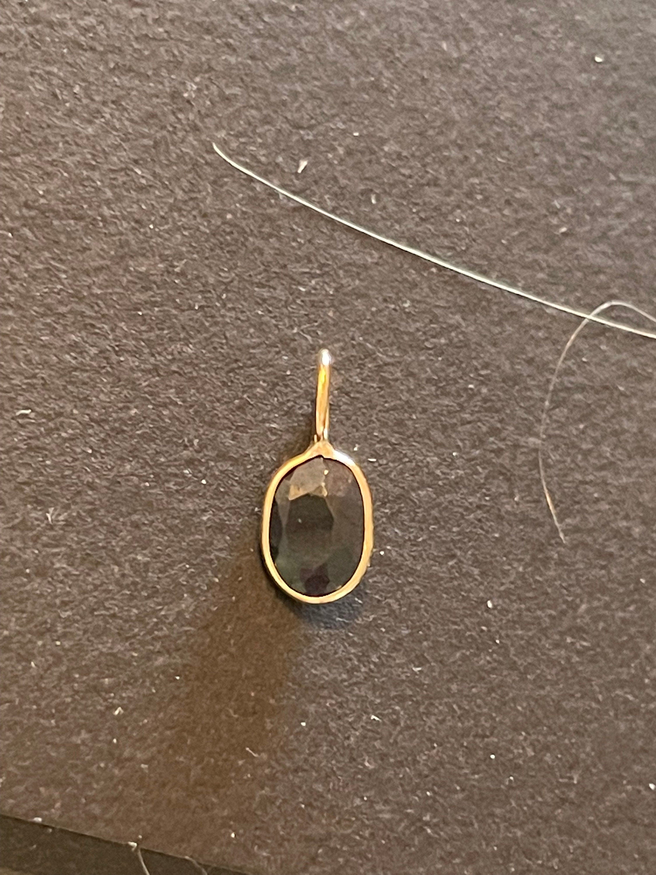 Natural Round Dark Blue Sapphire 1CT 14K Yellow Gold Bezeled Charm Pendant for Necklace 14x6mm
