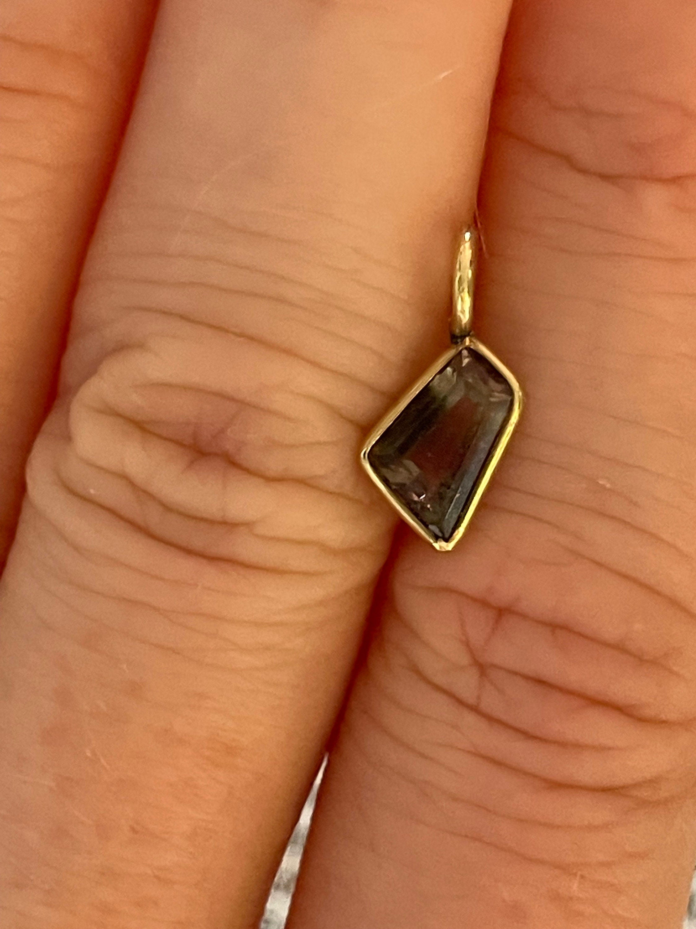 Fine 1CT  Natural Watermelon Tourmaline in Solid 14K Yellow Gold Pendant Charm 14x6mm