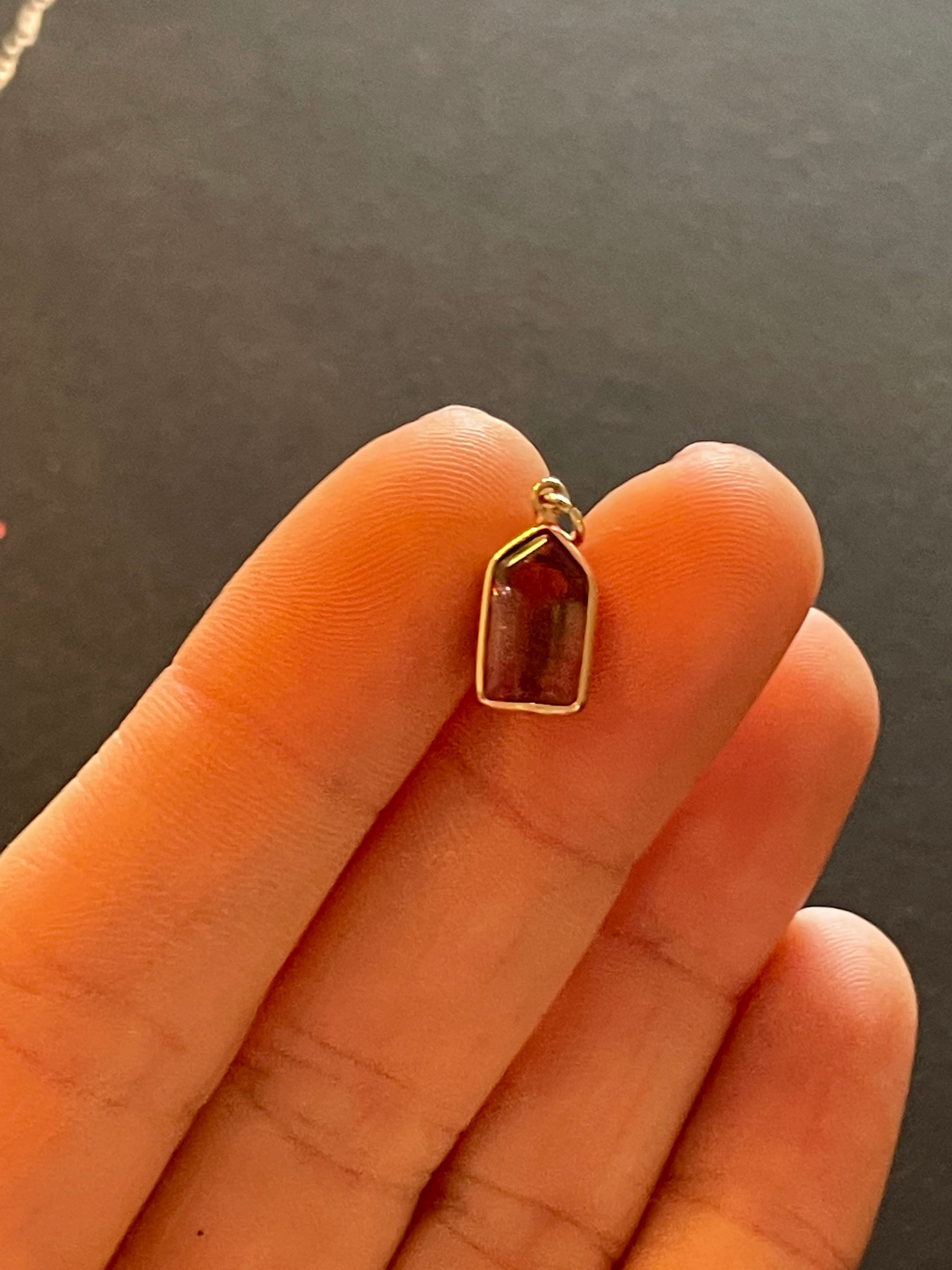 Fine 1.4CT Bi Color Natural Watermelon Tourmaline in Solid 14K Yellow Gold Pendant Charm 15x6mm