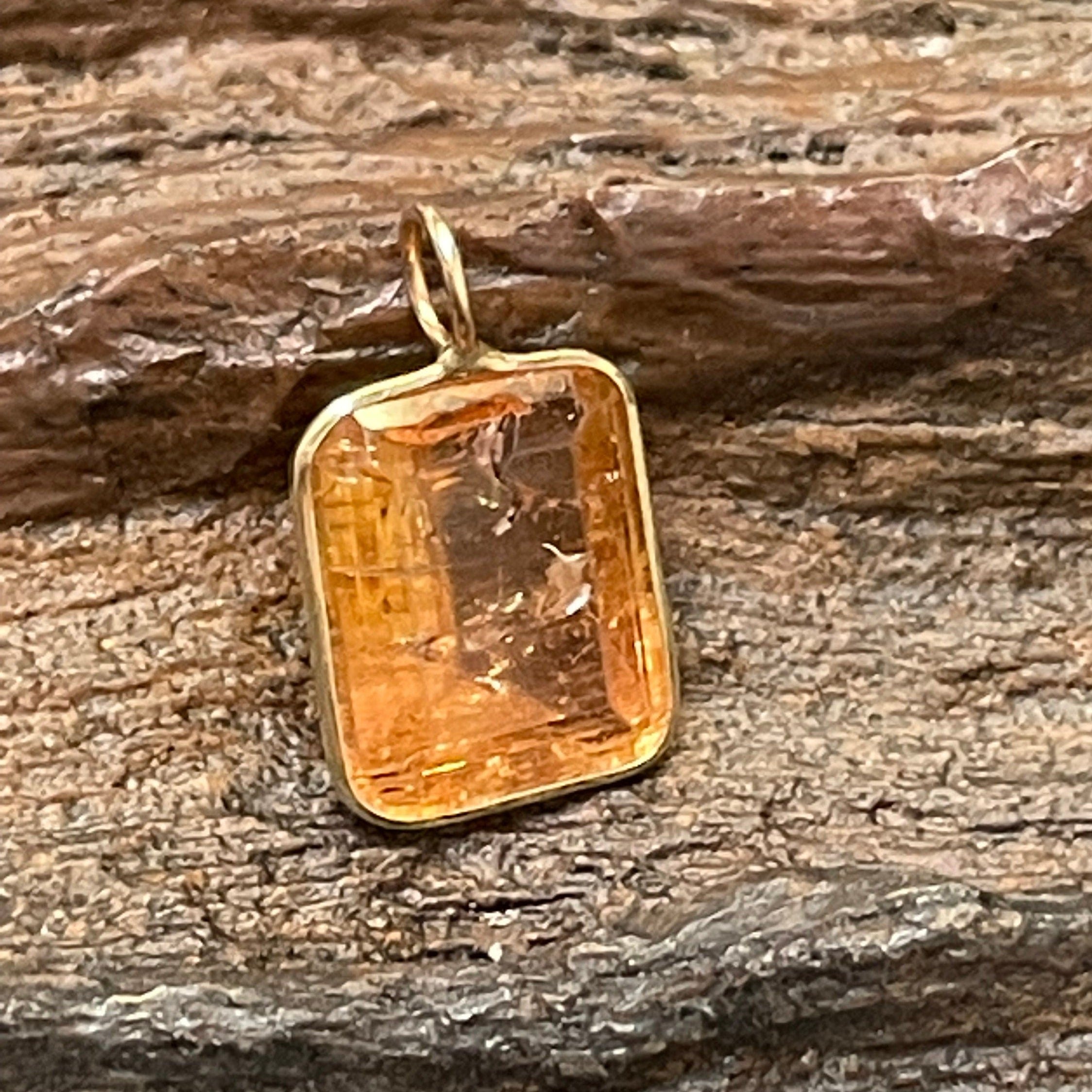 Solid 14K Yellow Gold Imperial Topaz  Pendant Charm Handmade 16mm x 10mm