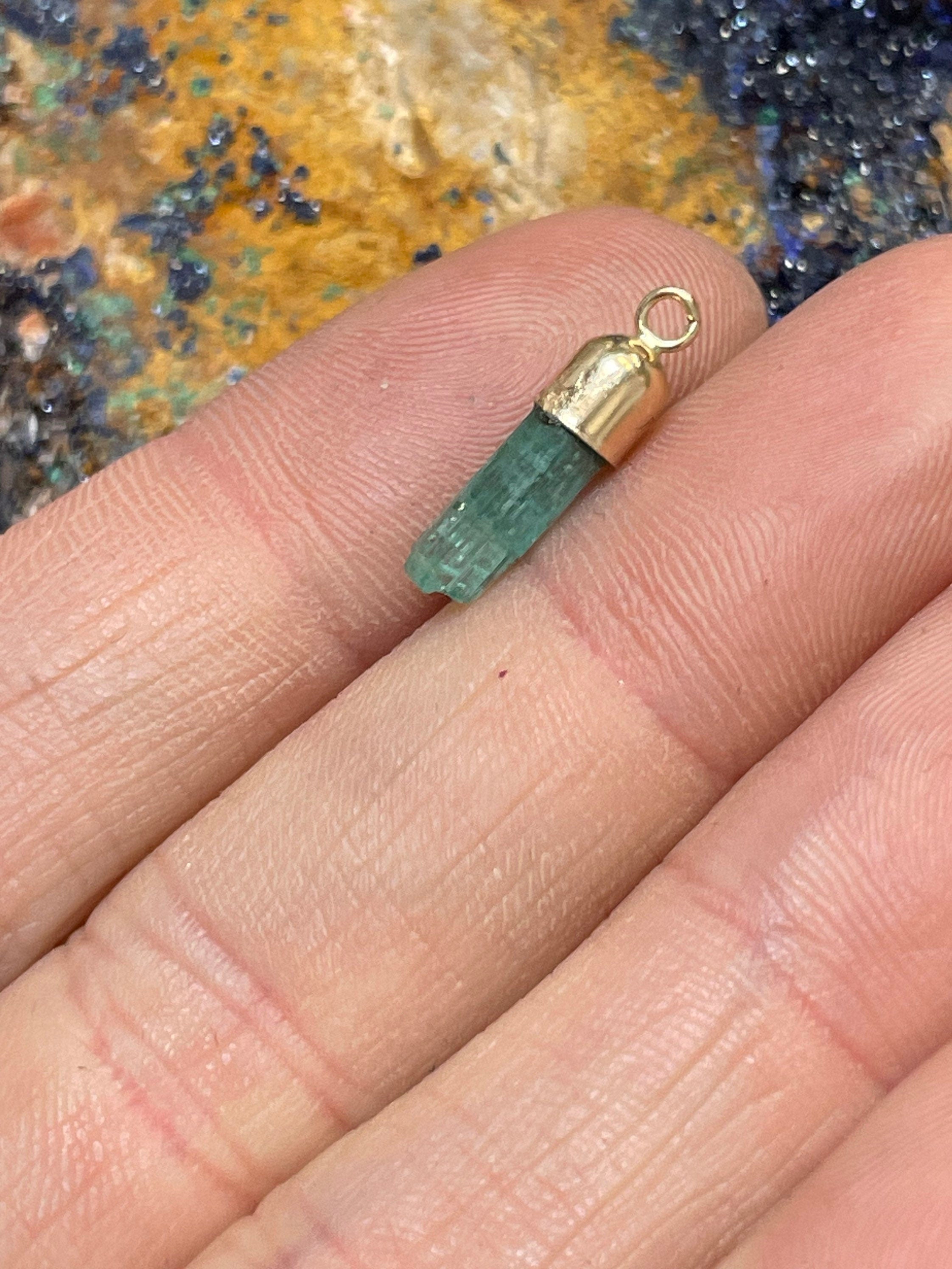 14K Yellow Gold Rough Emerald Pendant .75”
