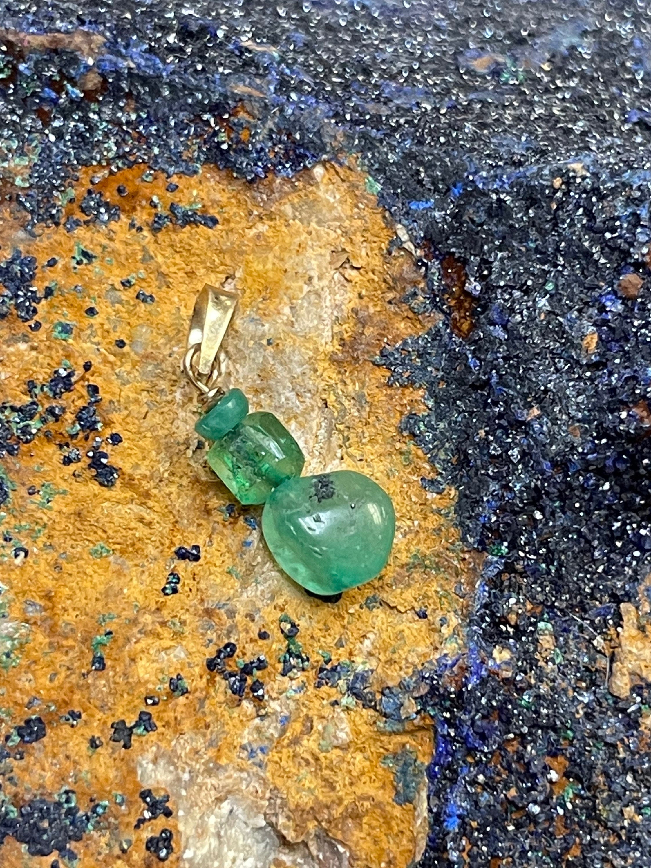 14K Yellow Gold Rough Emerald Bead Pendant OOAK