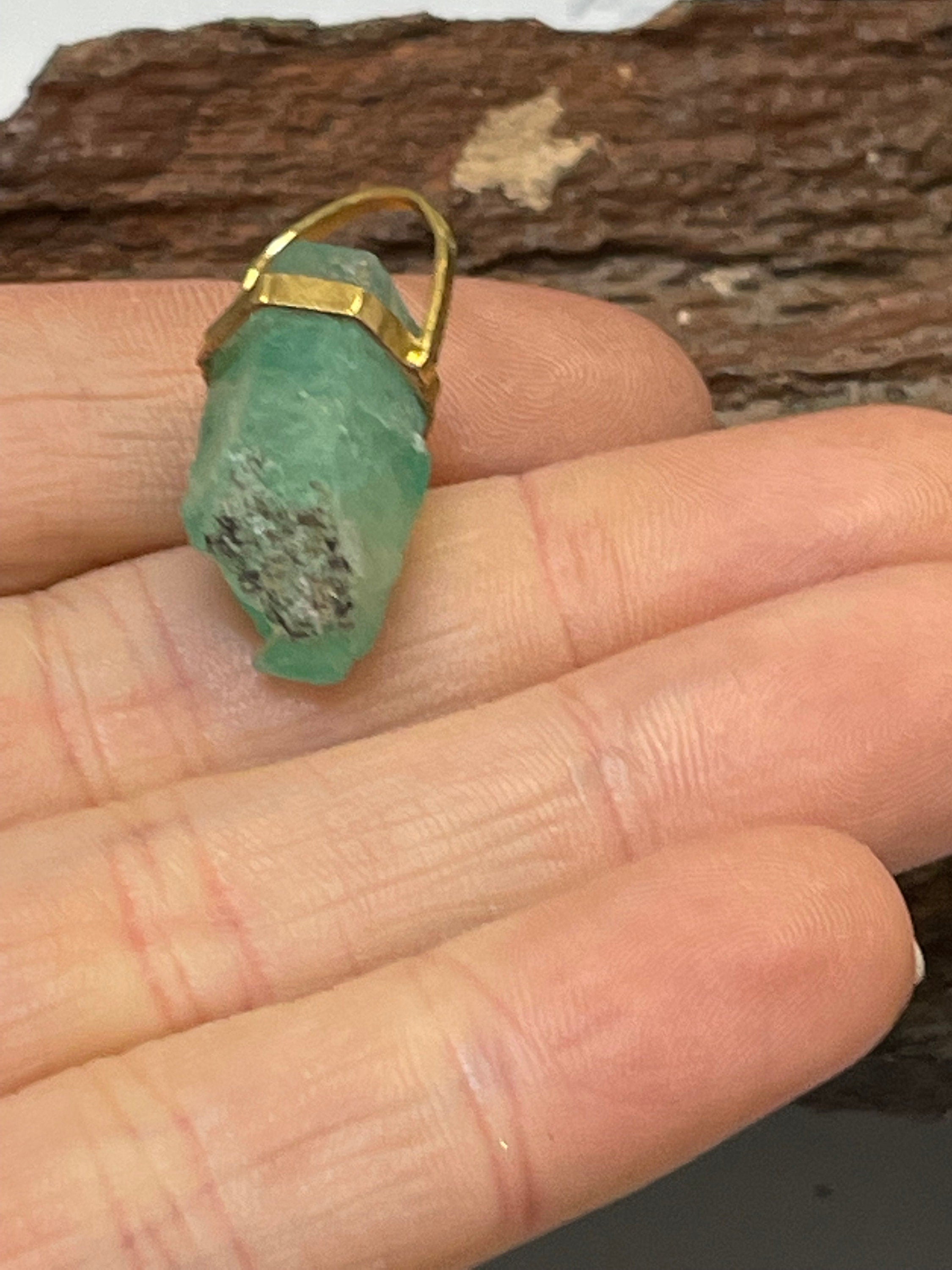 14K Yellow Gold Rough Emerald Pendant 1 x .50"