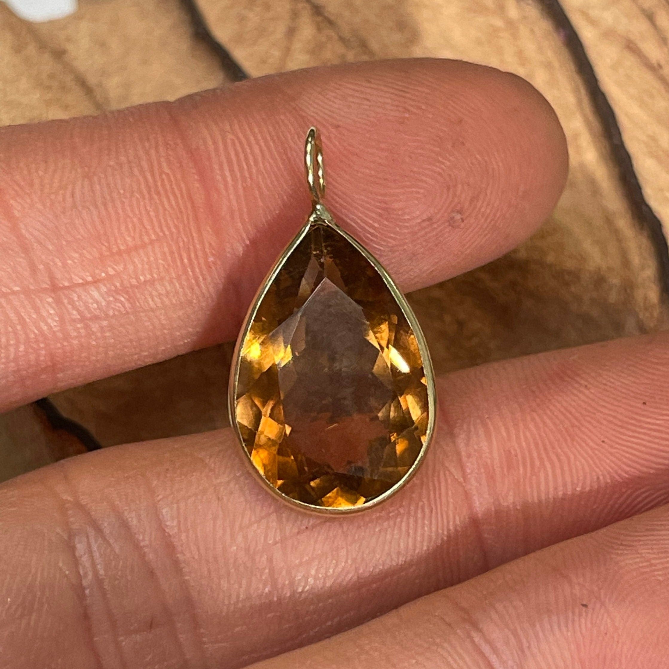 6CT Natural Orange Tourmaline Pear Shape in Solid 14K Yellow Gold Pendant Charm
