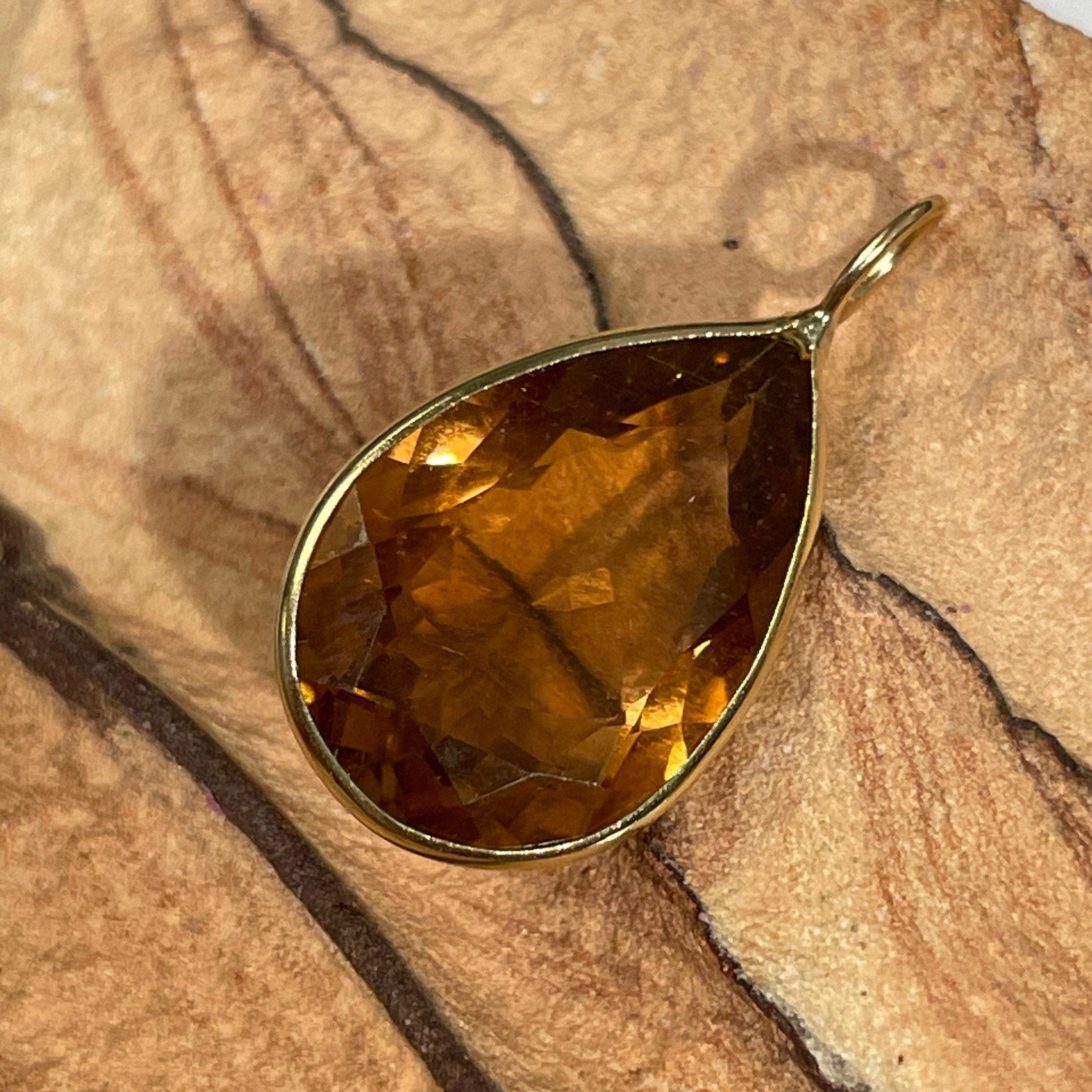6CT Natural Orange Tourmaline Pear Shape in Solid 14K Yellow Gold Pendant Charm