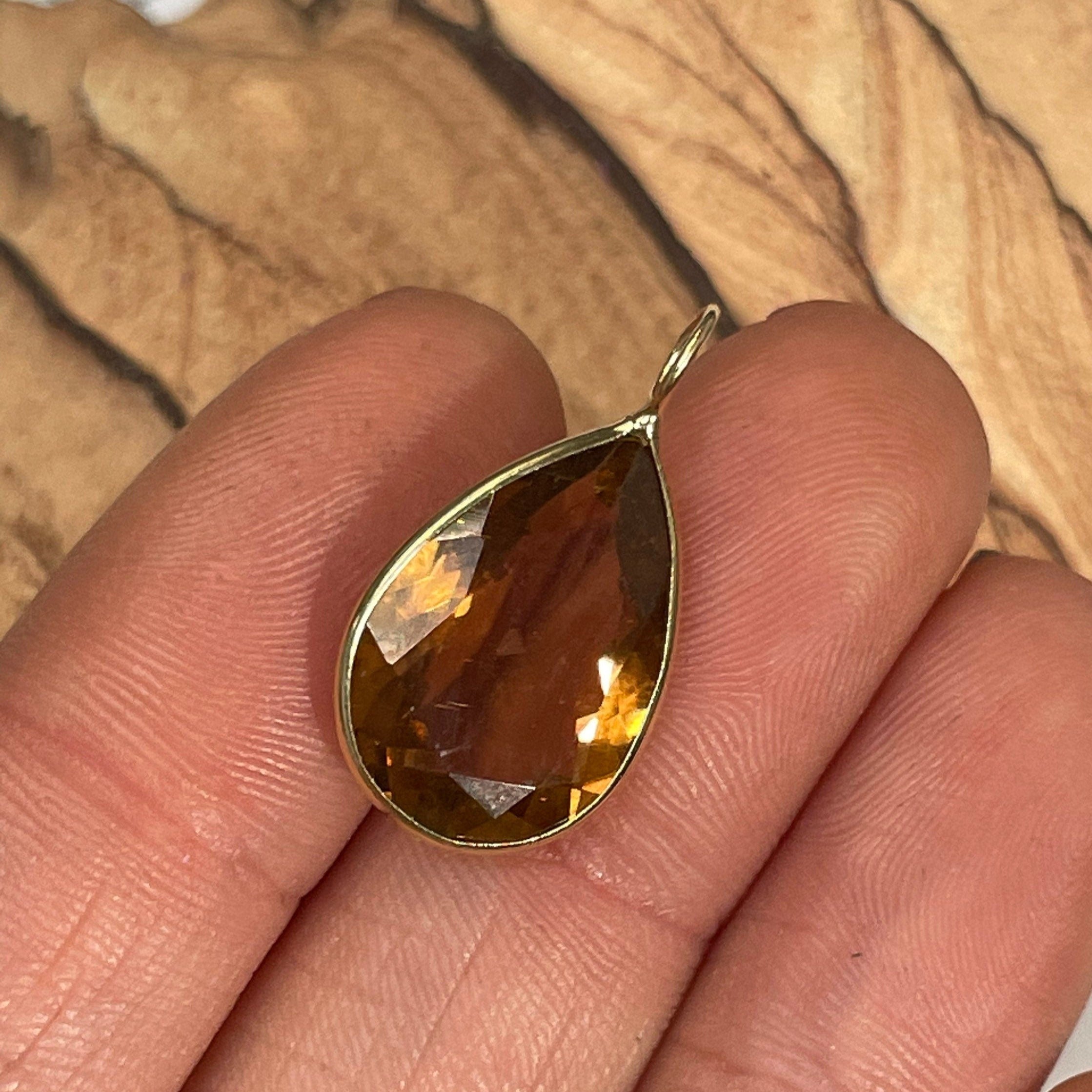 6CT Natural Orange Tourmaline Pear Shape in Solid 14K Yellow Gold Pendant Charm