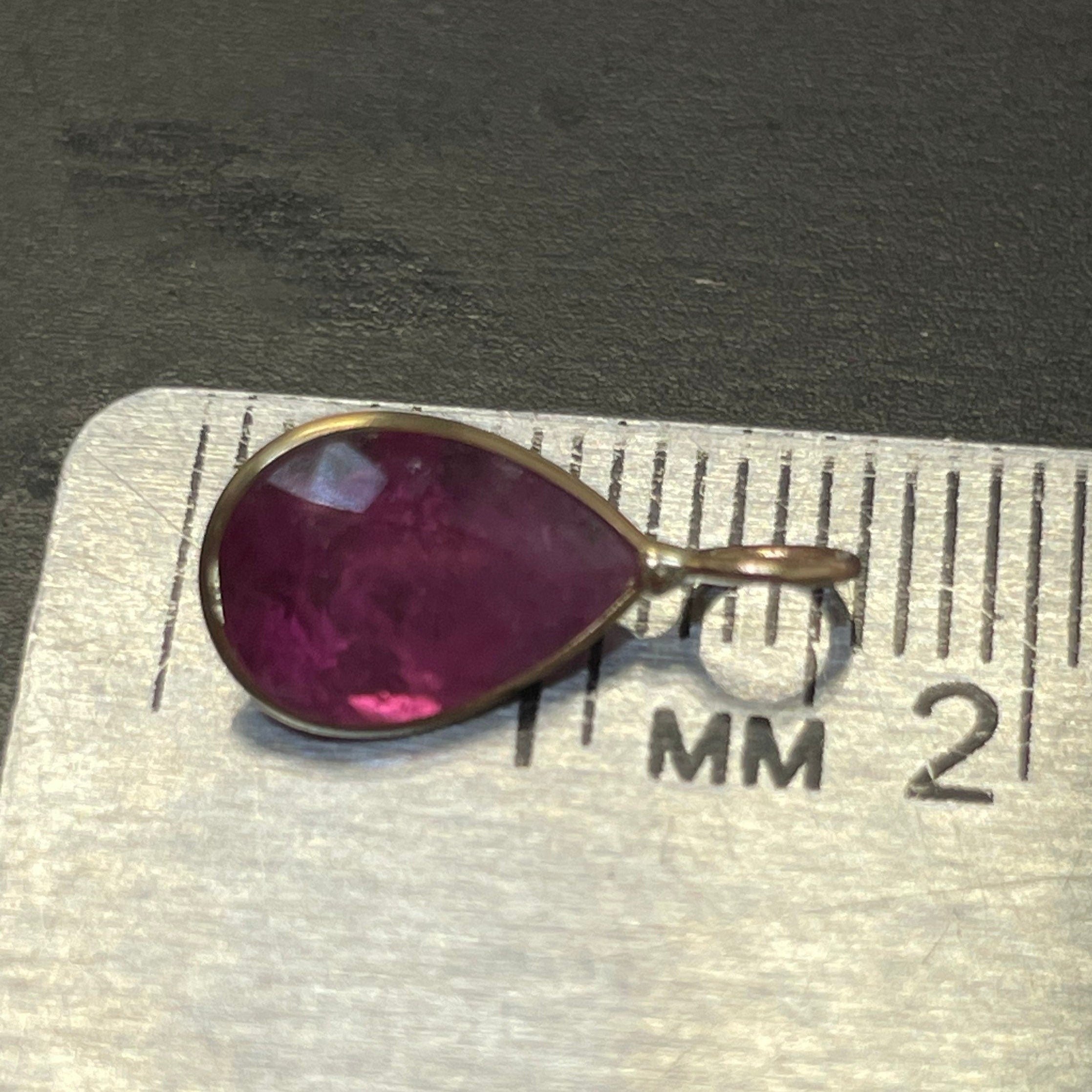 2CT Natural Dusty Fuschia Pink Tourmaline Pear Shape in Solid 14K Yellow Gold Pendant Charm 16x7mm