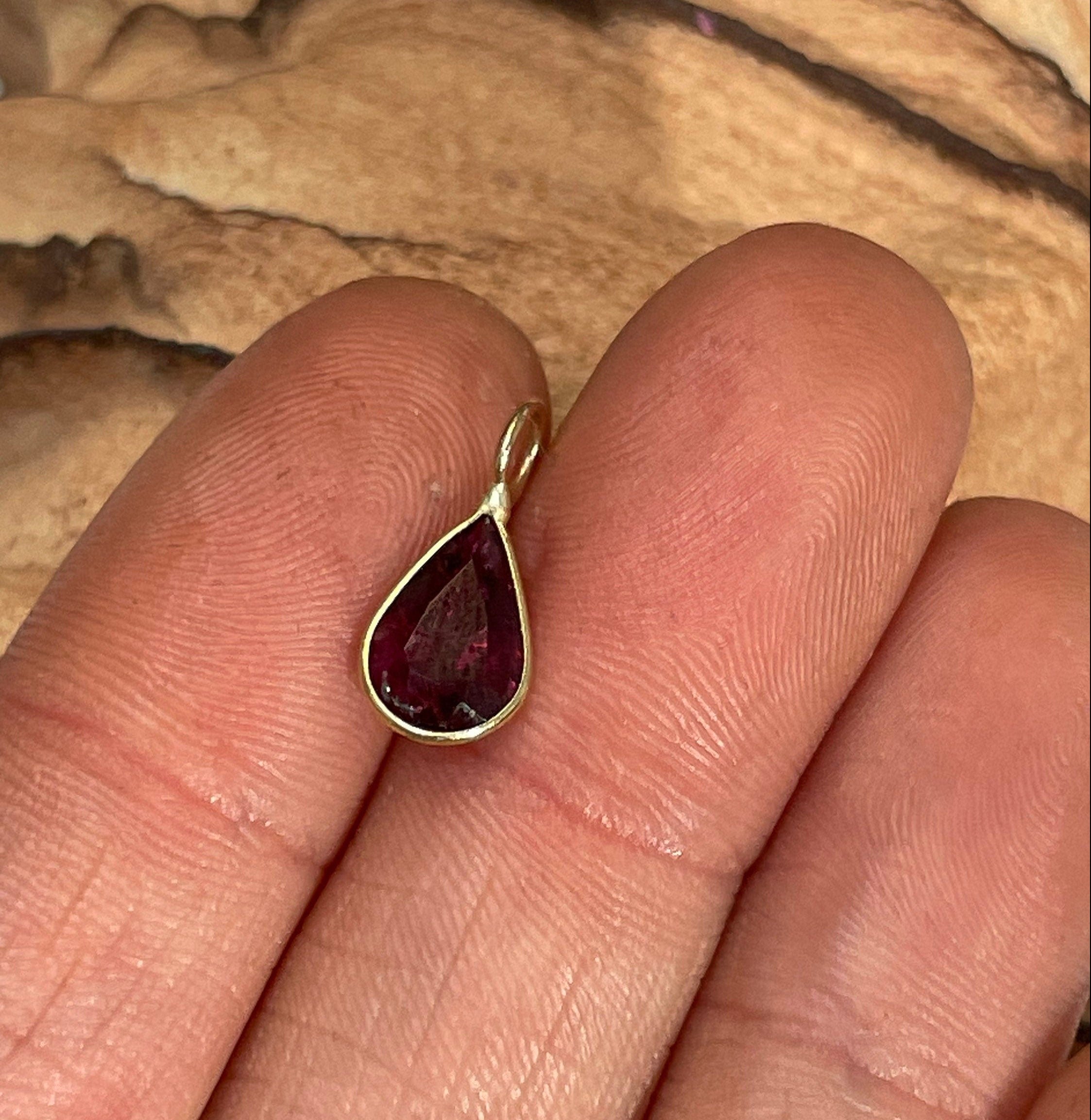 1.1CT Natural Deep Fuchsia Tourmaline Pear Shape in Solid 14K Yellow Gold