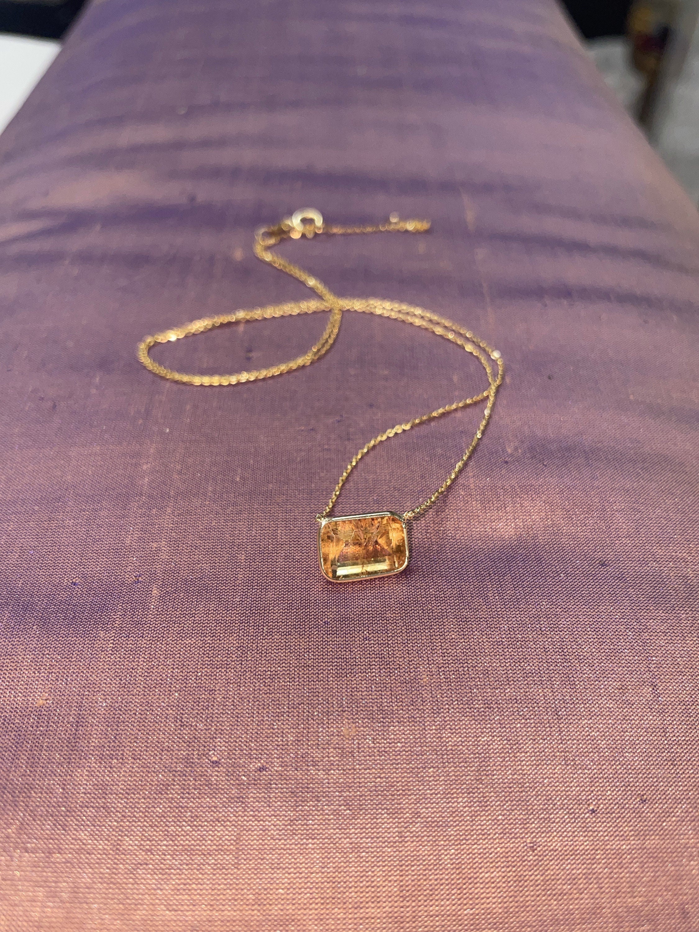 Brilliant 3.5CT Peachy Imperial Topaz 14K Yellow Gold Necklace 16-18"