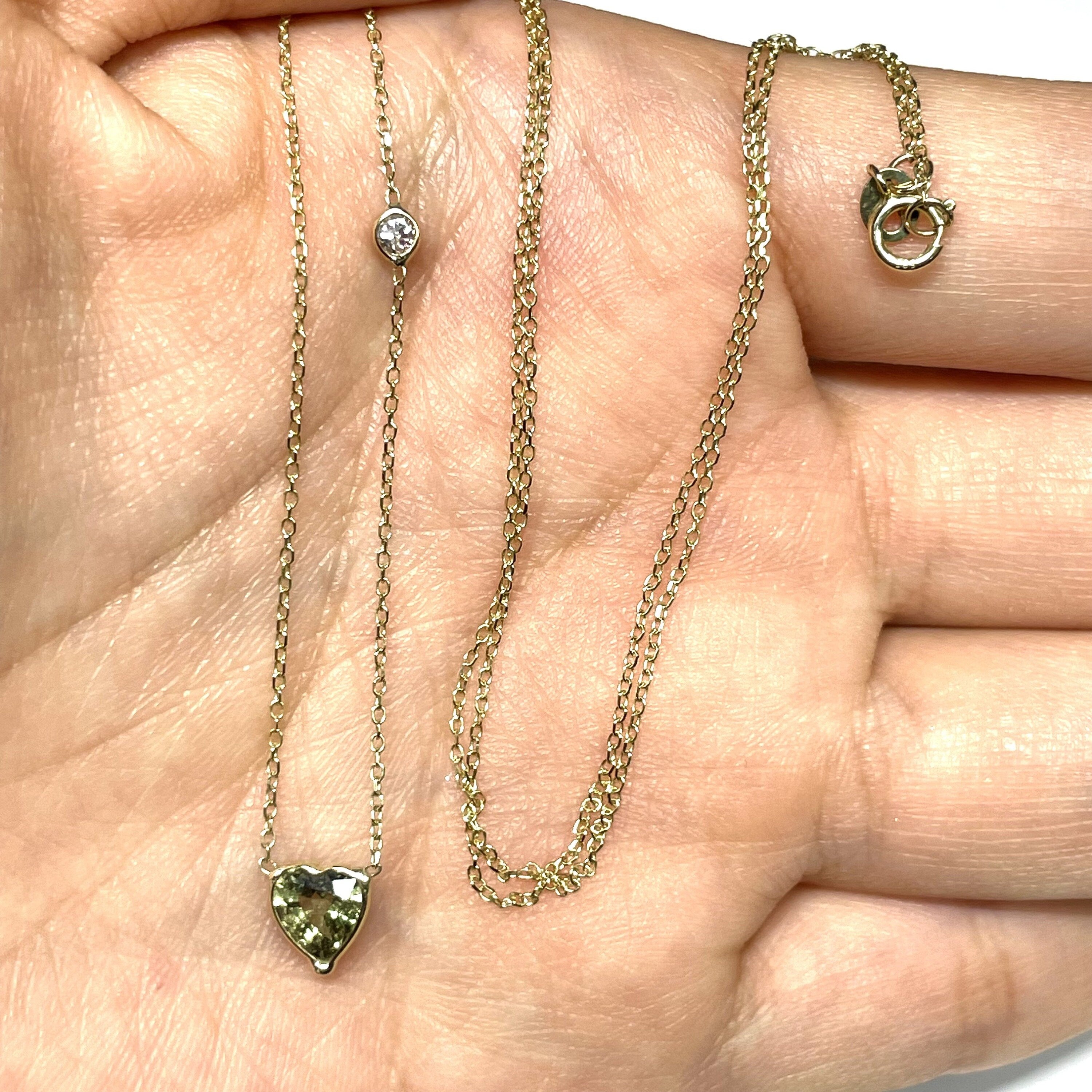 Solid 14k .80 cts Heart Sapphire Diamond Necklace