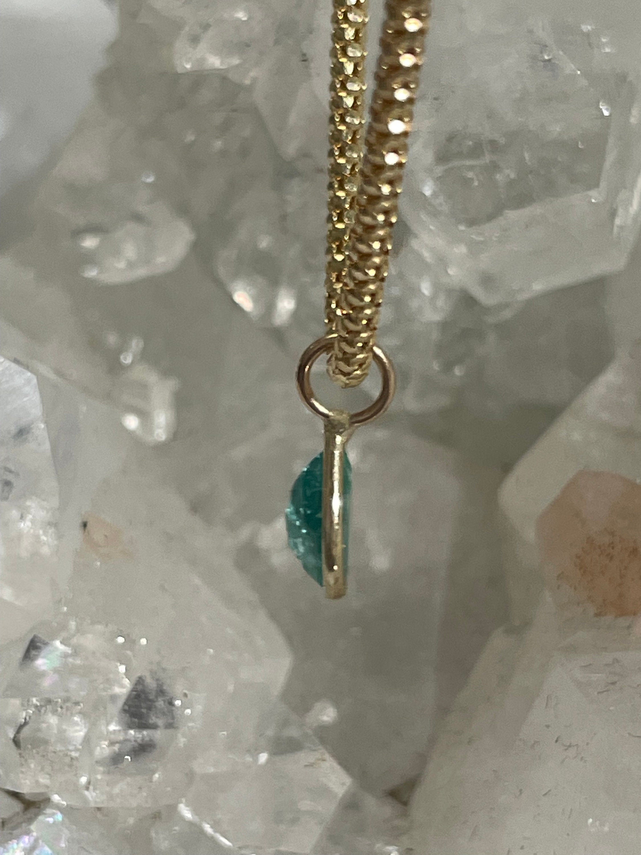 0.65CT Natural Colombian Emerald 14K Yellow Gold Bezeled Charm Pendant OOAK 7x5mm