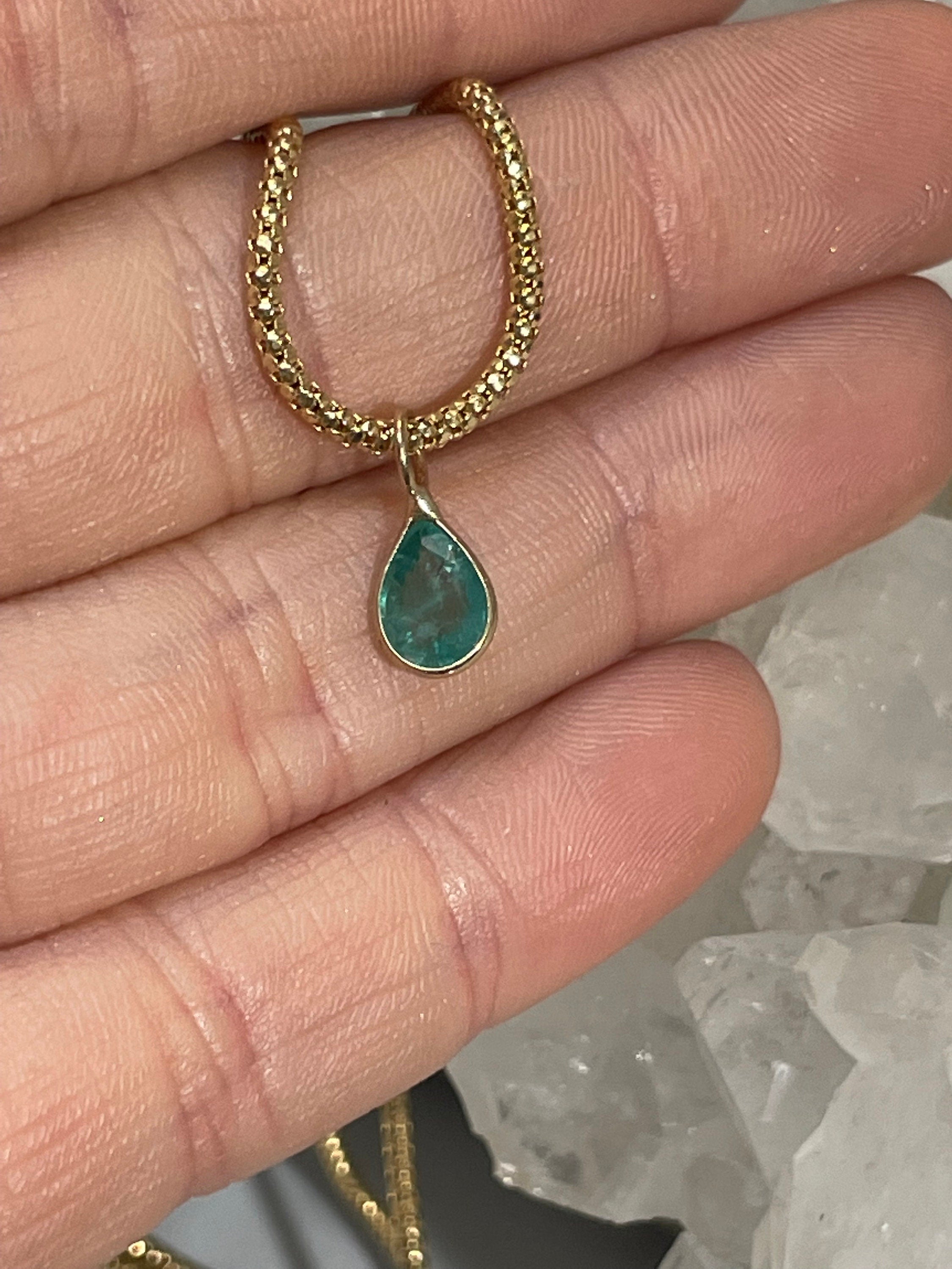 0.65CT Natural Colombian Emerald 14K Yellow Gold Bezeled Charm Pendant OOAK 7x5mm