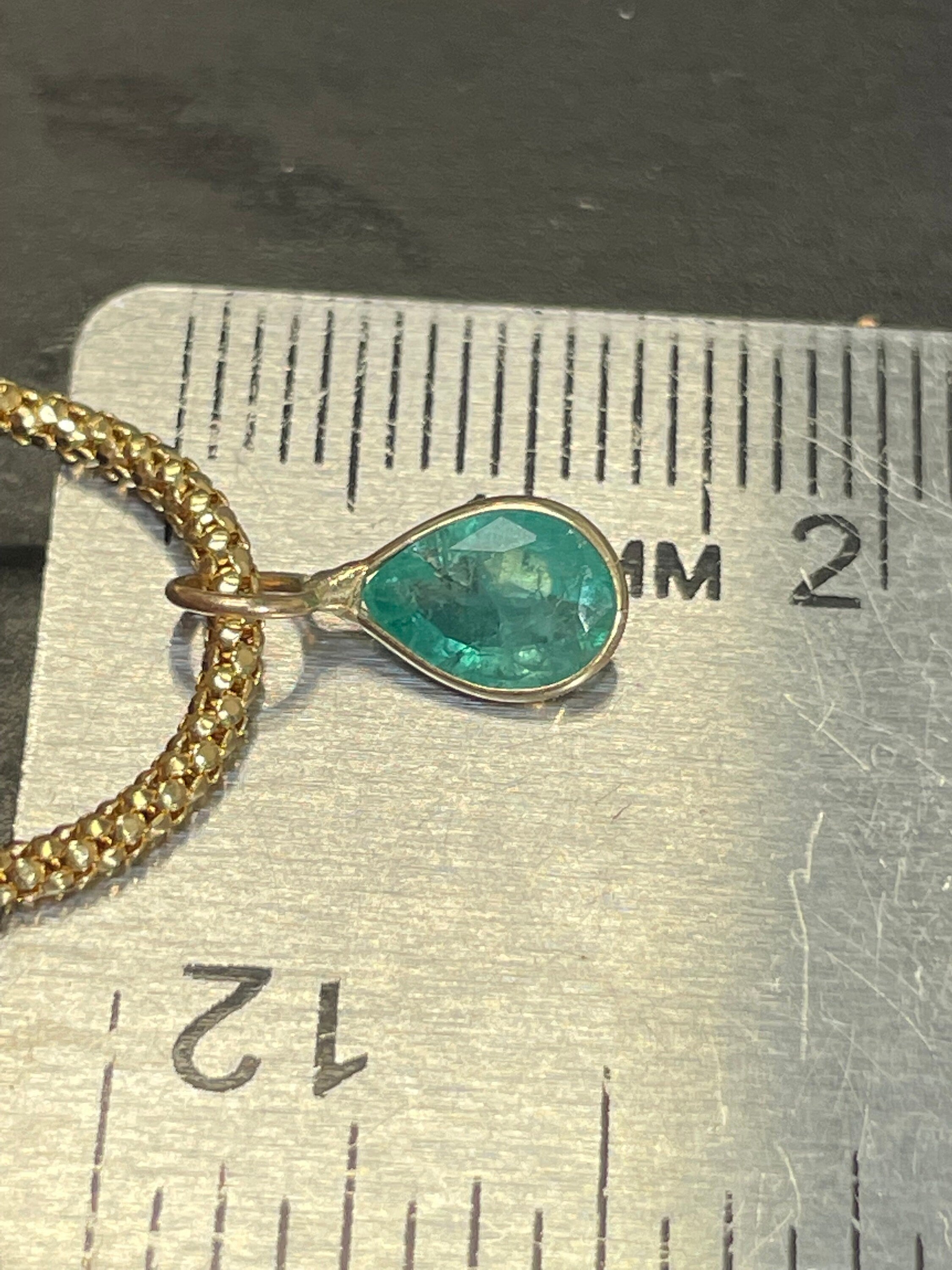 0.65CT Natural Colombian Emerald 14K Yellow Gold Bezeled Charm Pendant OOAK 7x5mm