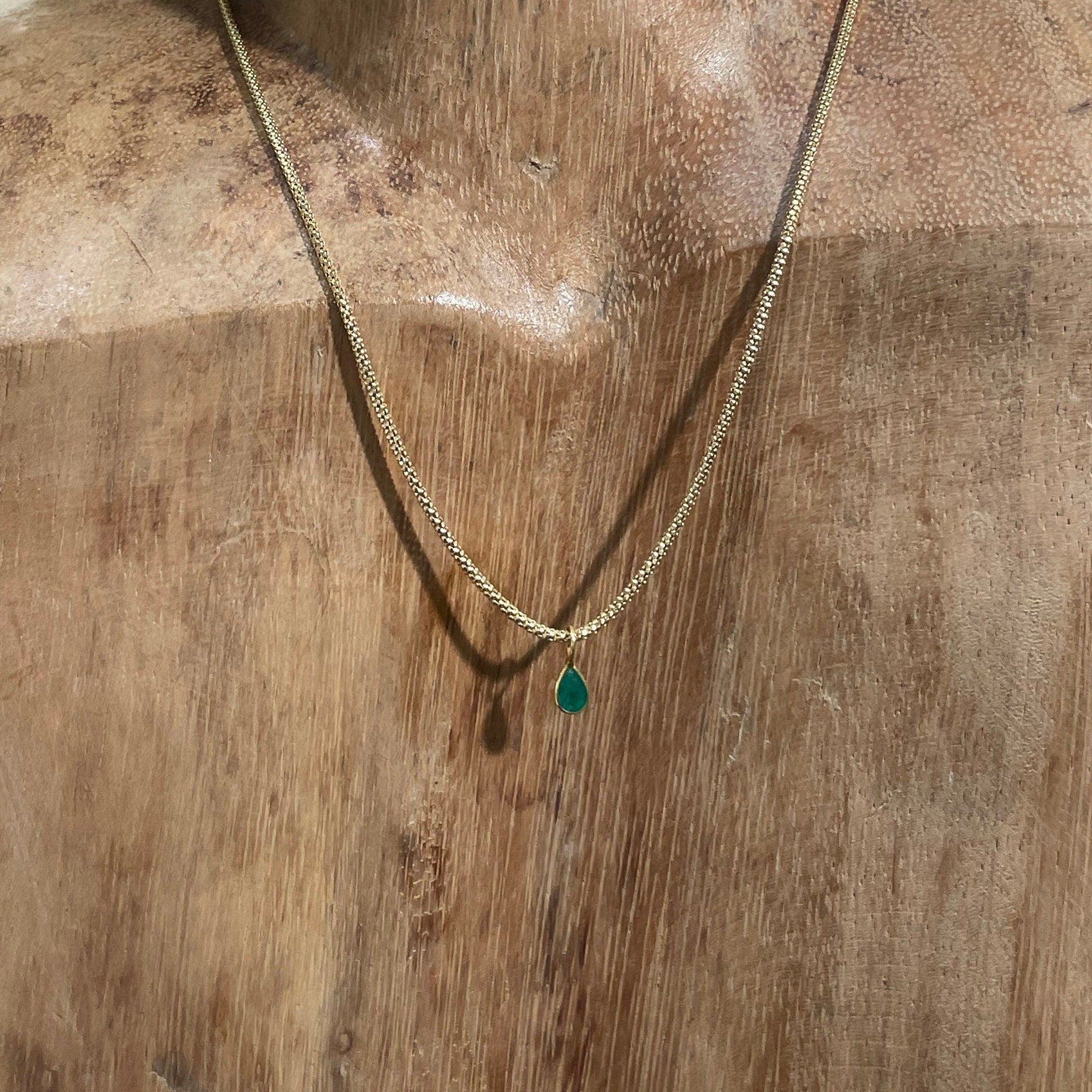 Shimmering! .47CT Natural Colombian Emerald 14K Yellow Gold Bezeled Charm Pendant 11x4mm
