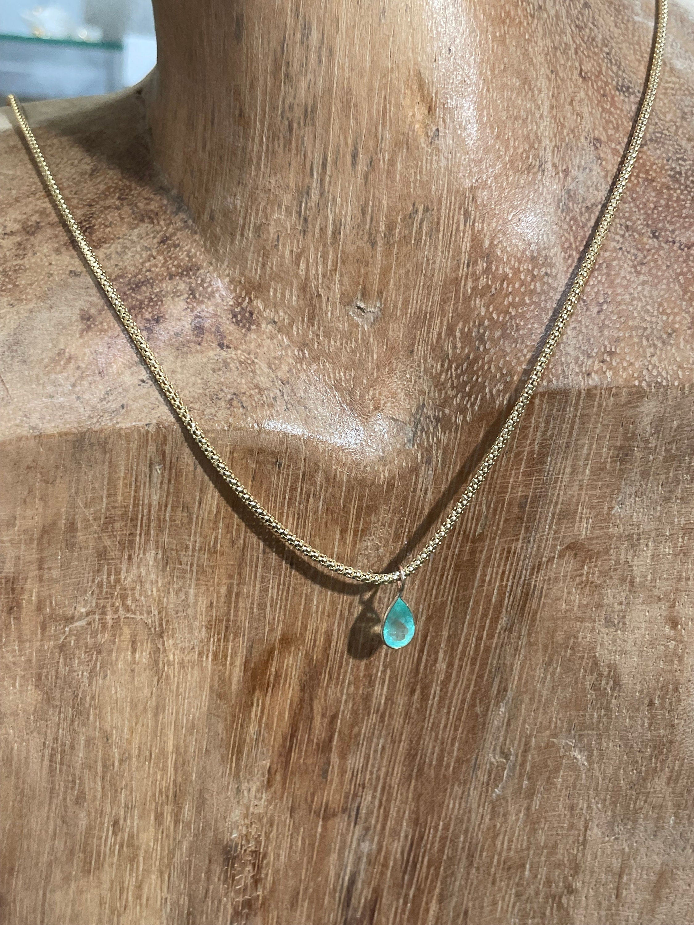Shimmering! 1CT Natural Colombian Emerald 14K Yellow Gold Bezeled Charm Pendant OOAK 14x6mm