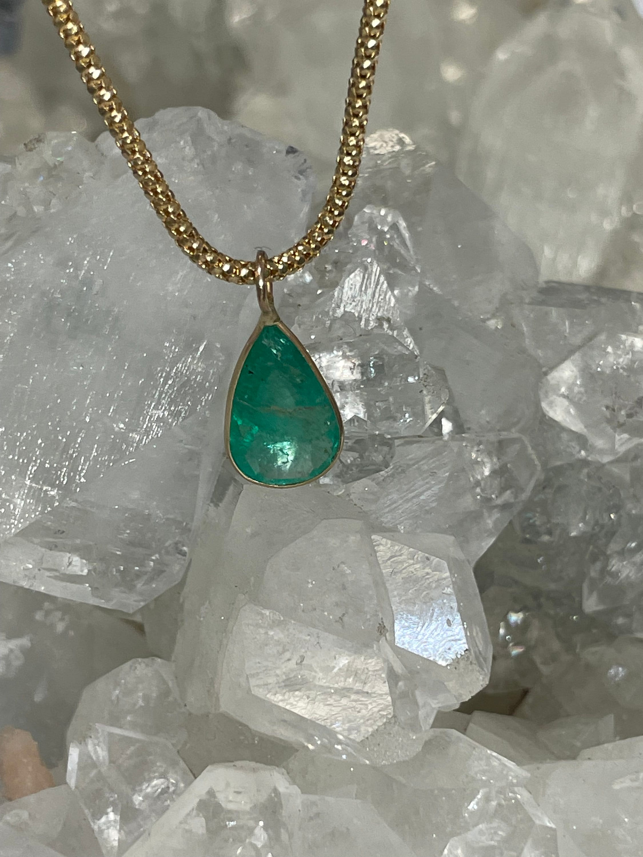 Shimmering! 2.6CT Natural Colombian Emerald 14K Yellow Gold Bezeled Charm Pendant OOAK 17x8mm