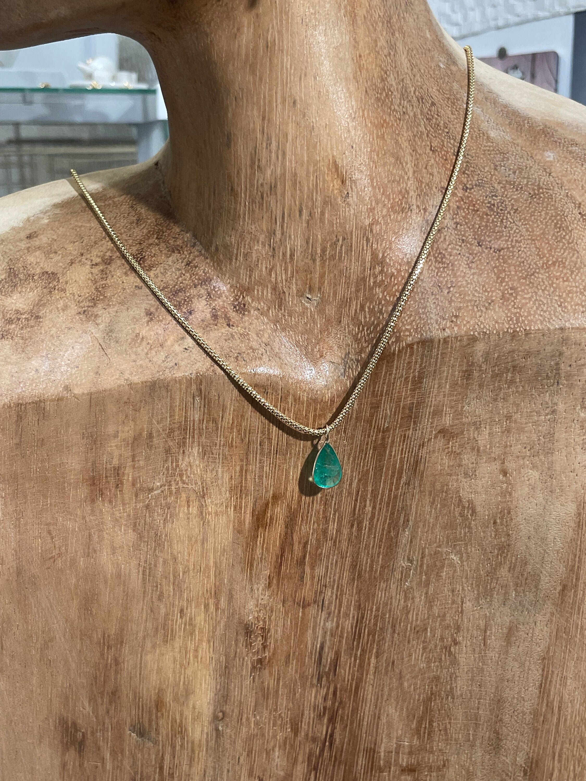 Shimmering! 2.6CT Natural Colombian Emerald 14K Yellow Gold Bezeled Charm Pendant OOAK 17x8mm
