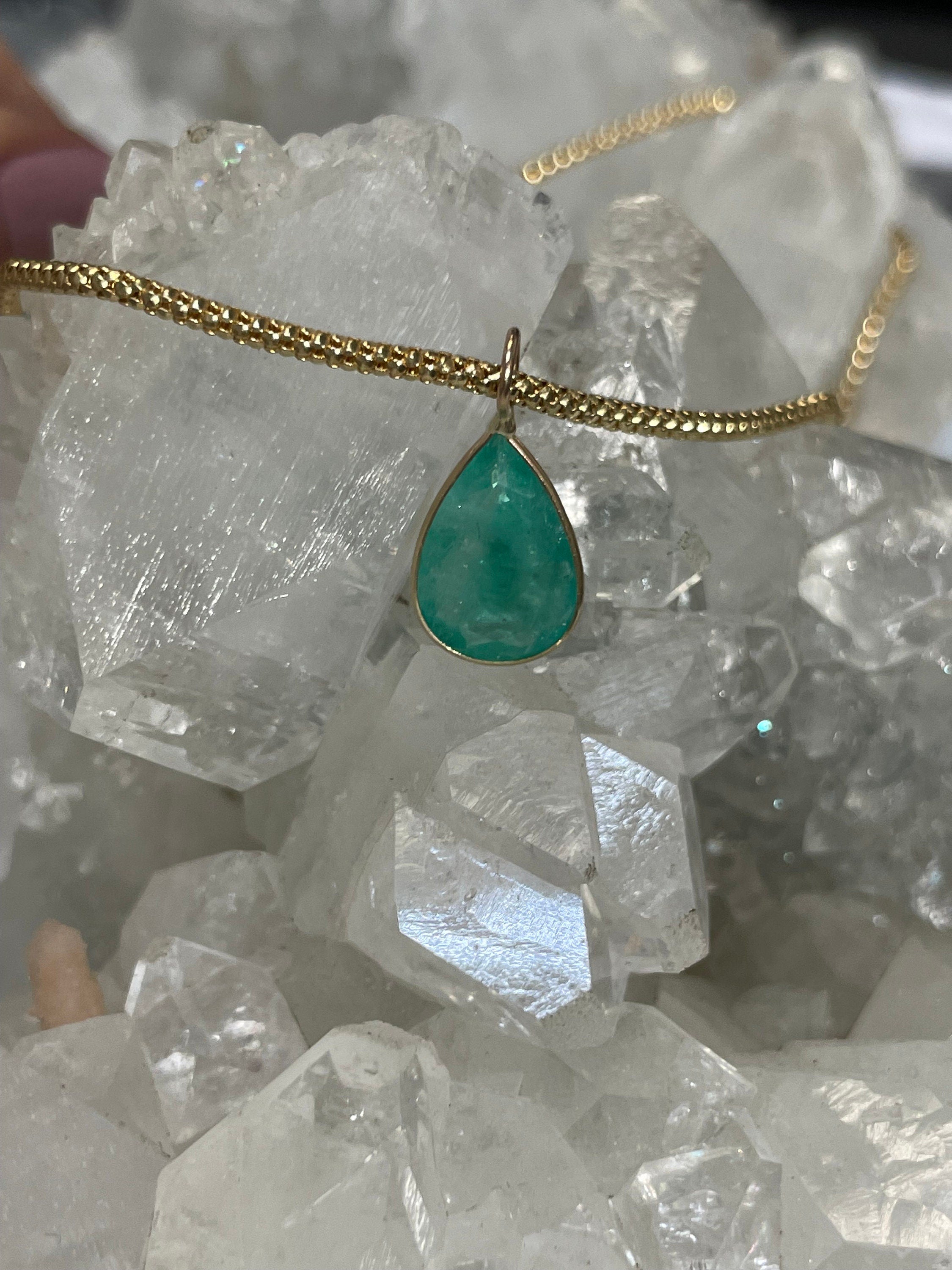 Shimmering! 2.9CT Natural Colombian Emerald 14K Yellow Gold Bezeled Charm Pendant OOAK 17x11mm