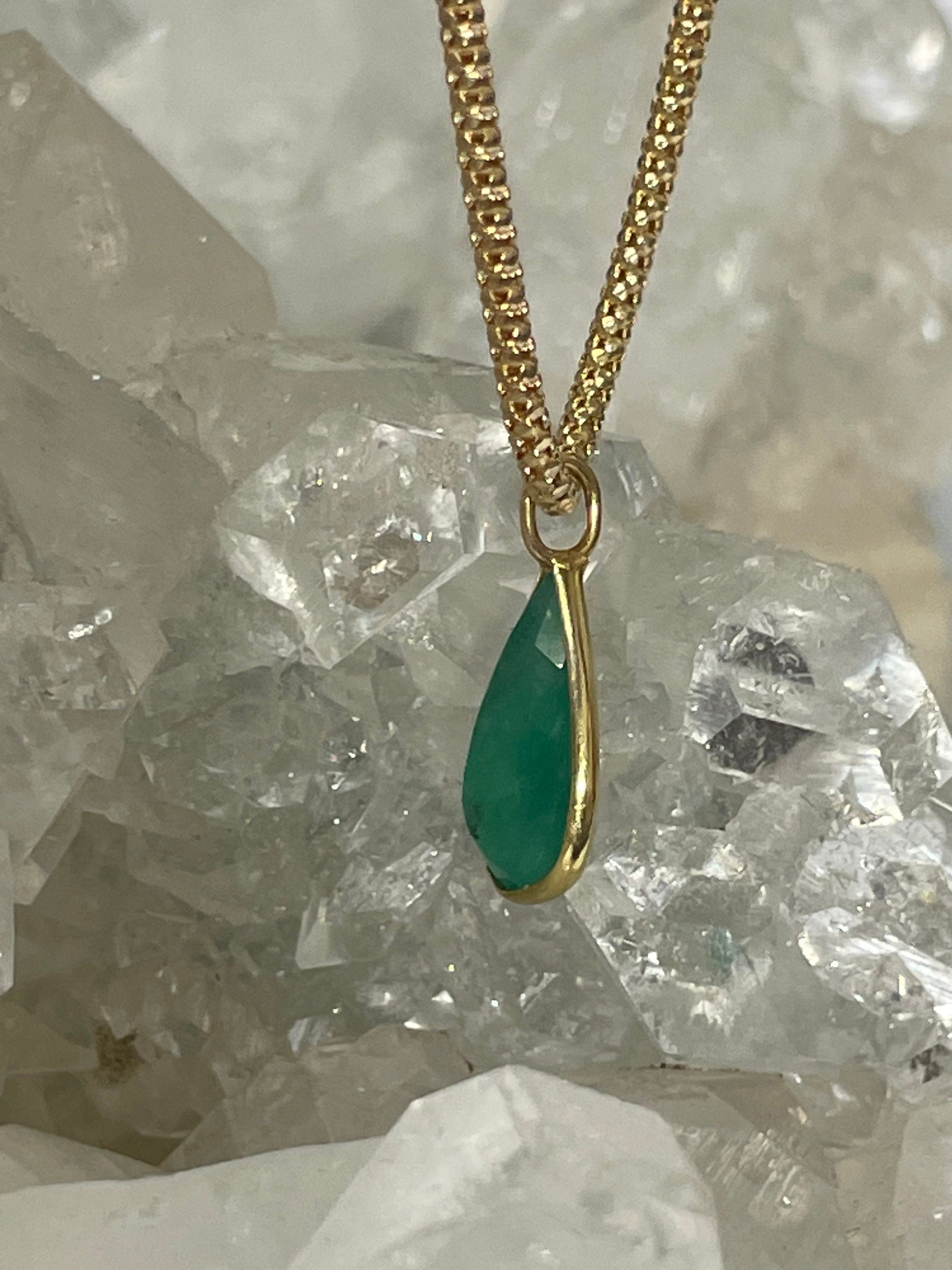 Shimmering! 2.6CT Natural Colombian Emerald 14K Yellow Gold Bezeled Charm Pendant OOAK 17x7mm