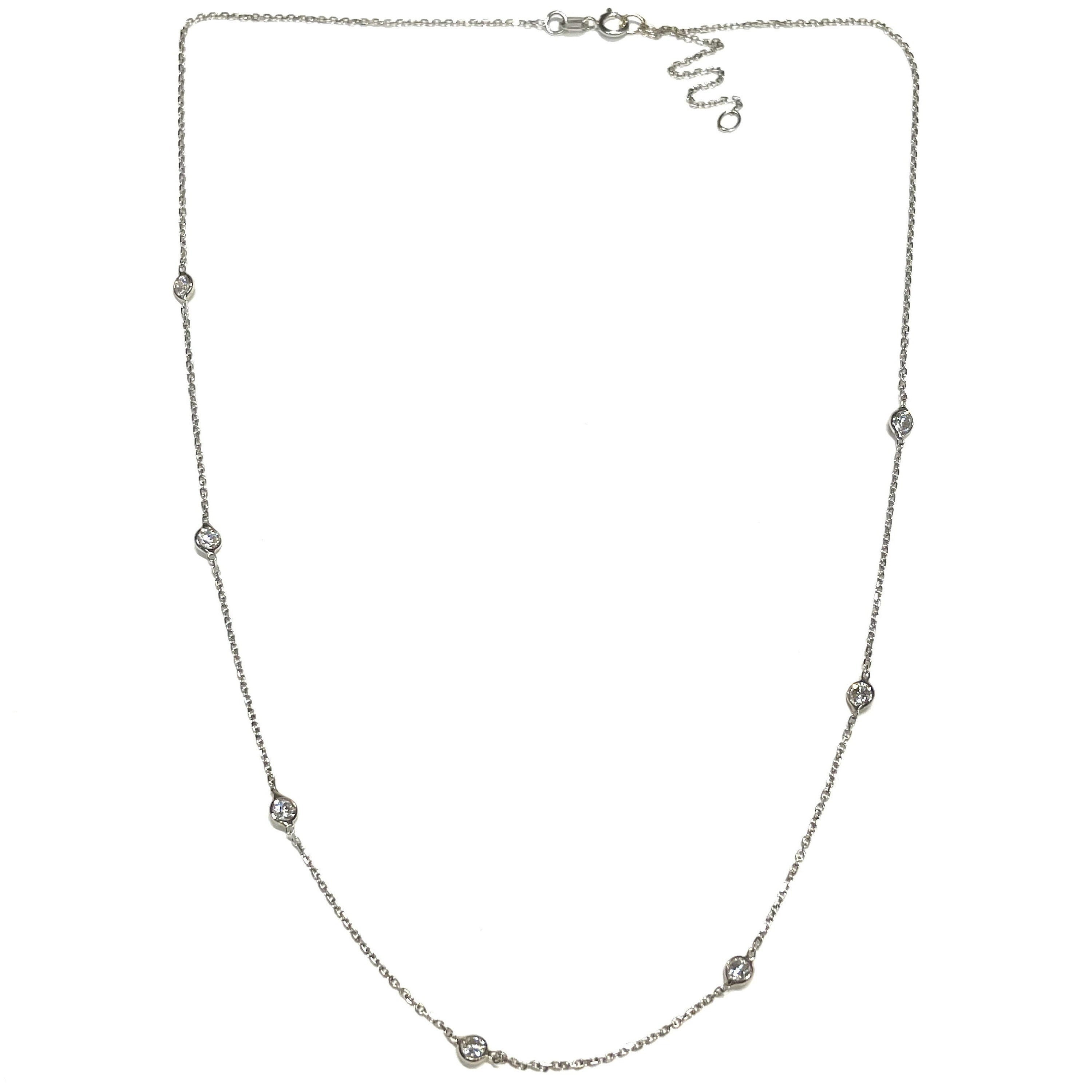 Solid 14k Seven Round Diamonds Necklace