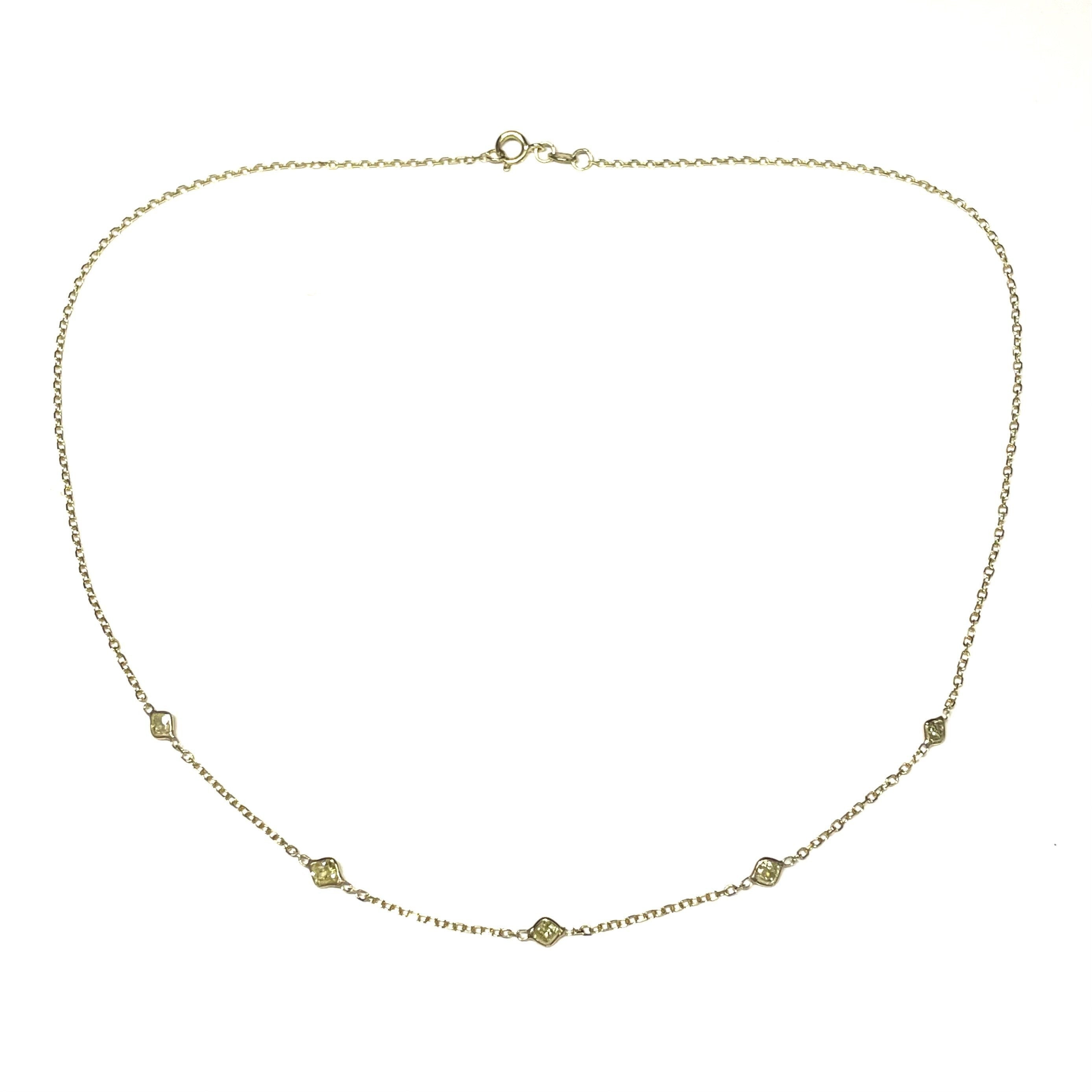 Solid 14k Five Yellow Diamond Necklace
