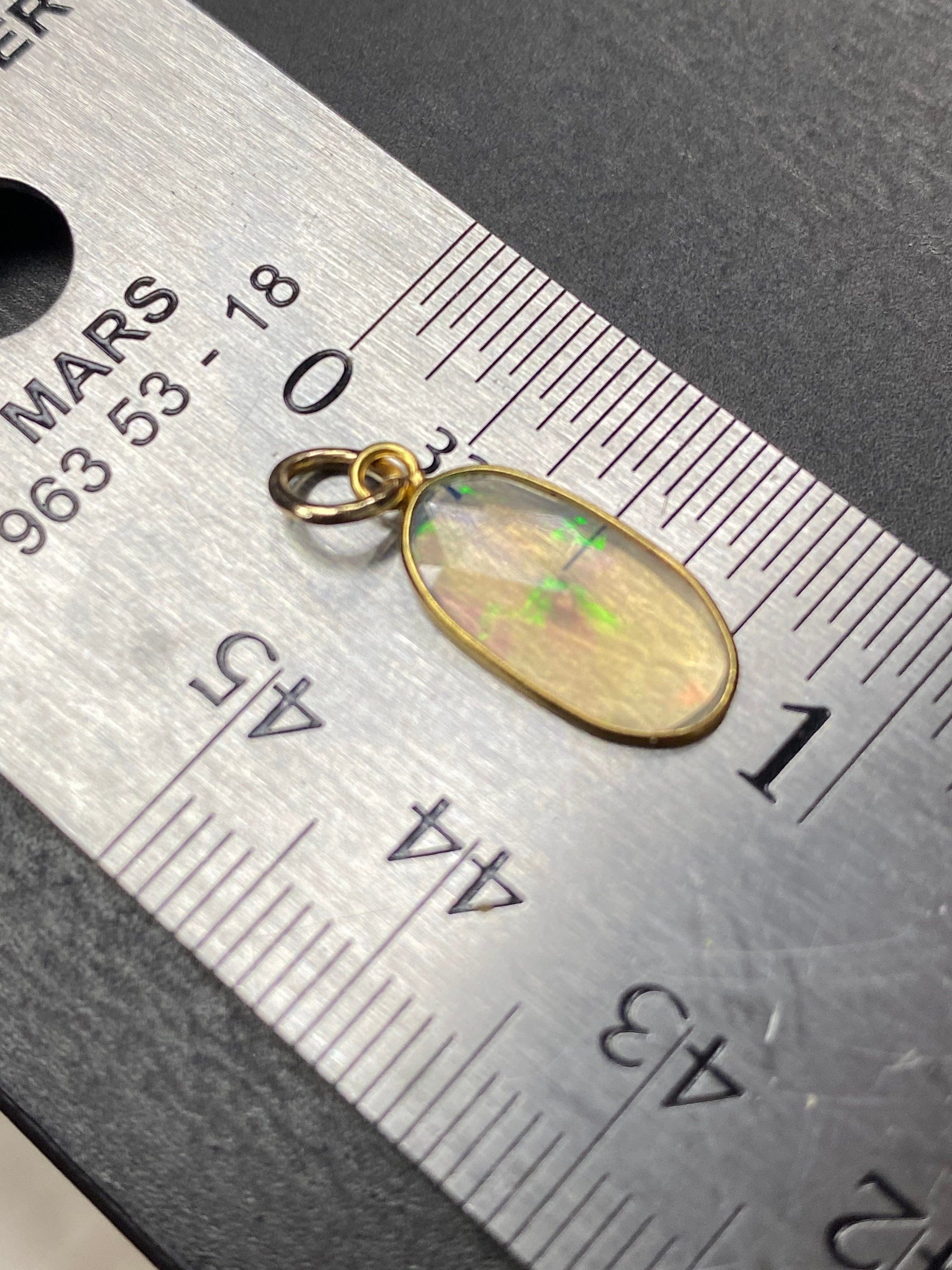 Opal Bezeled in Solid 14K Yellow Gold Pendant Charm 20x8mm