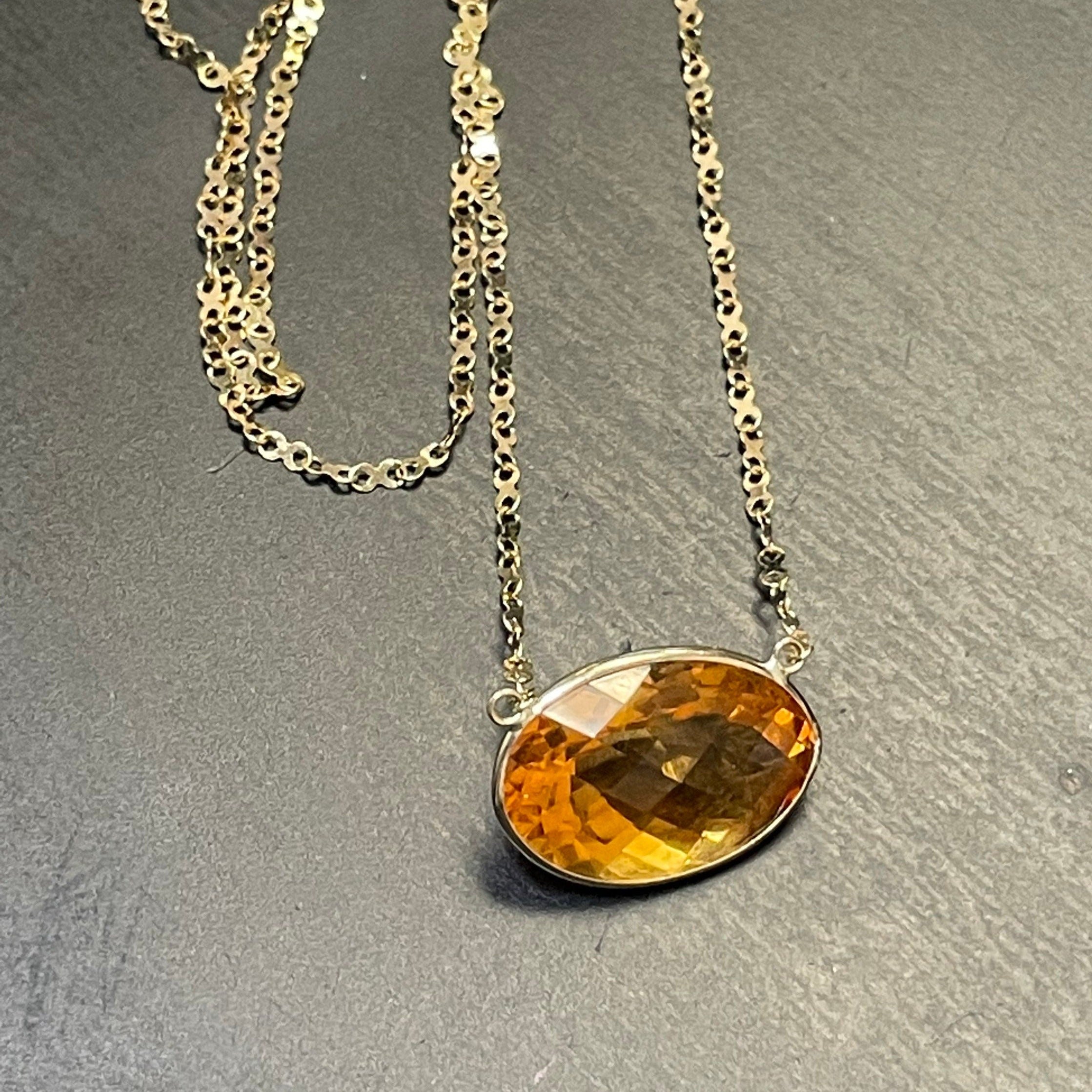12CT Oval Citrine 16" 14K Yellow Gold Handmade Necklace