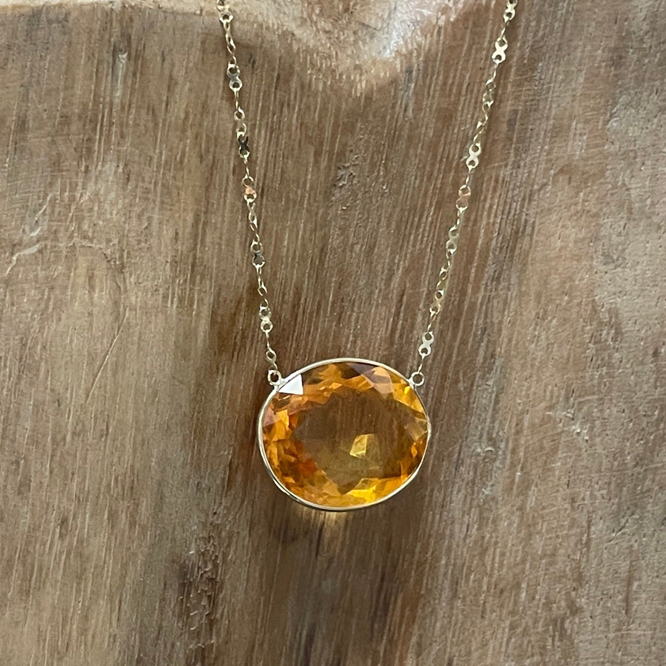 20CT Oval Citrine 16" 14K Yellow Gold Handmade Necklace