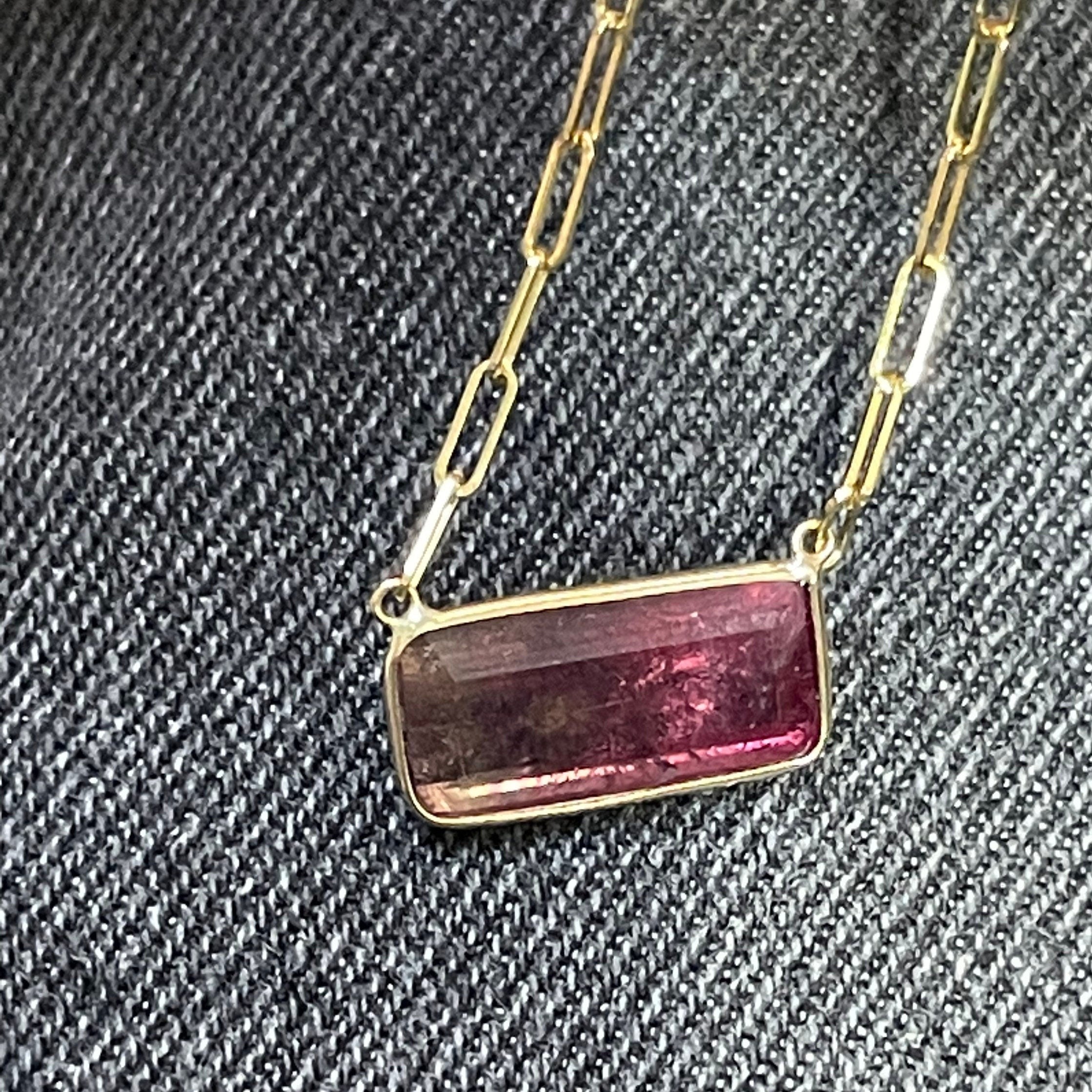 Bicolor Tourmaline 18.5" 14K Yellow Gold Handmade  Necklace