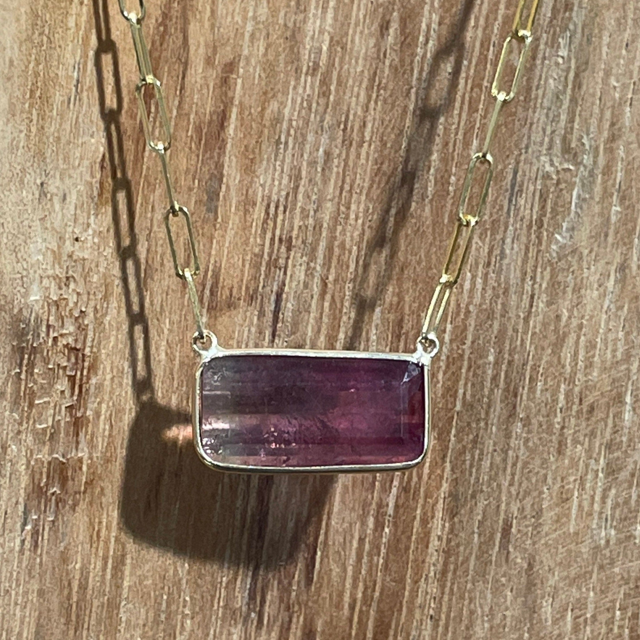 Bicolor Tourmaline 18.5" 14K Yellow Gold Handmade  Necklace