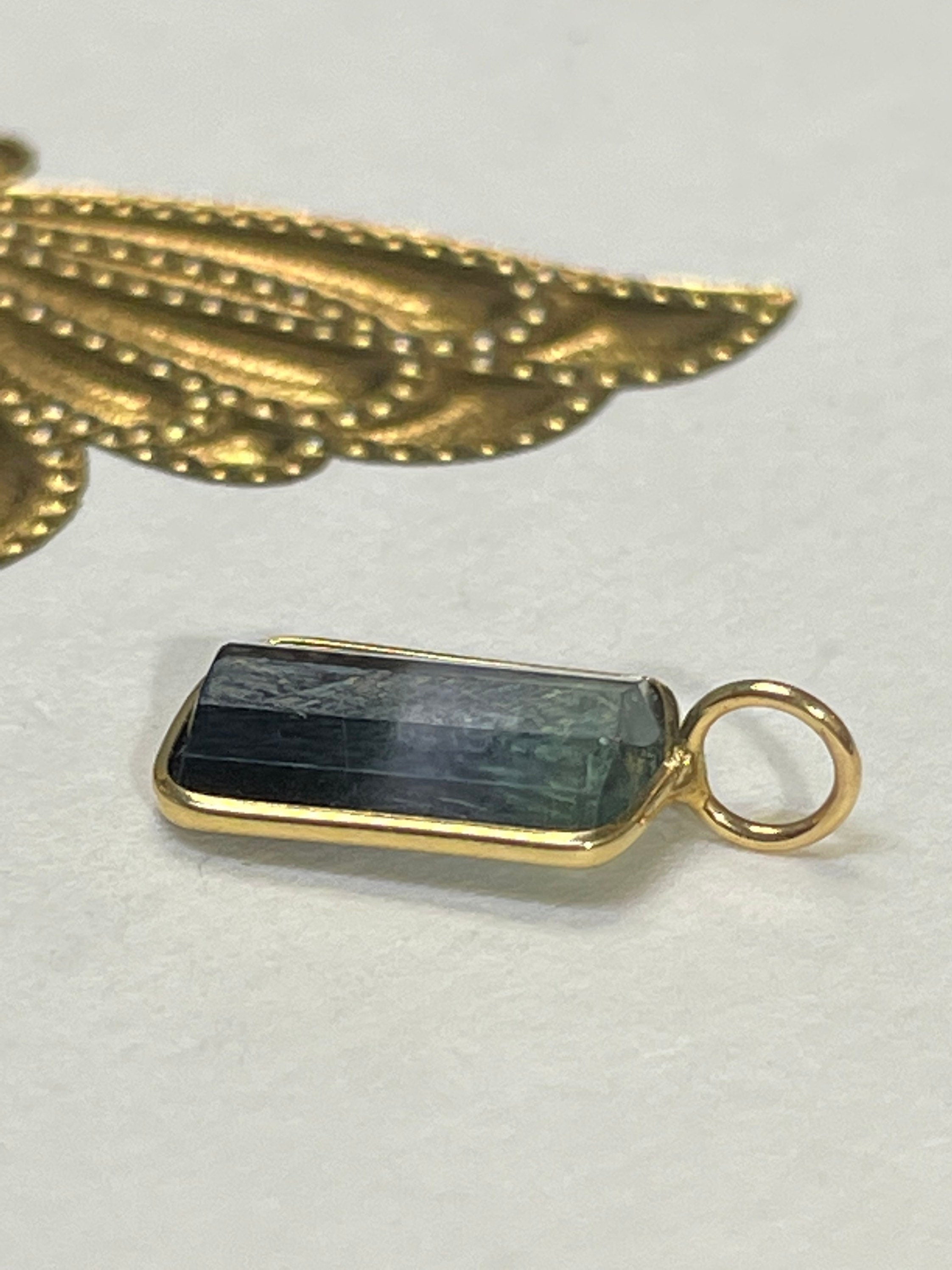Fine 2CT Natural Vivid Green Purple BiColor Tourmaline in Solid 14K Yellow Gold Pendant Charm 15x15mm